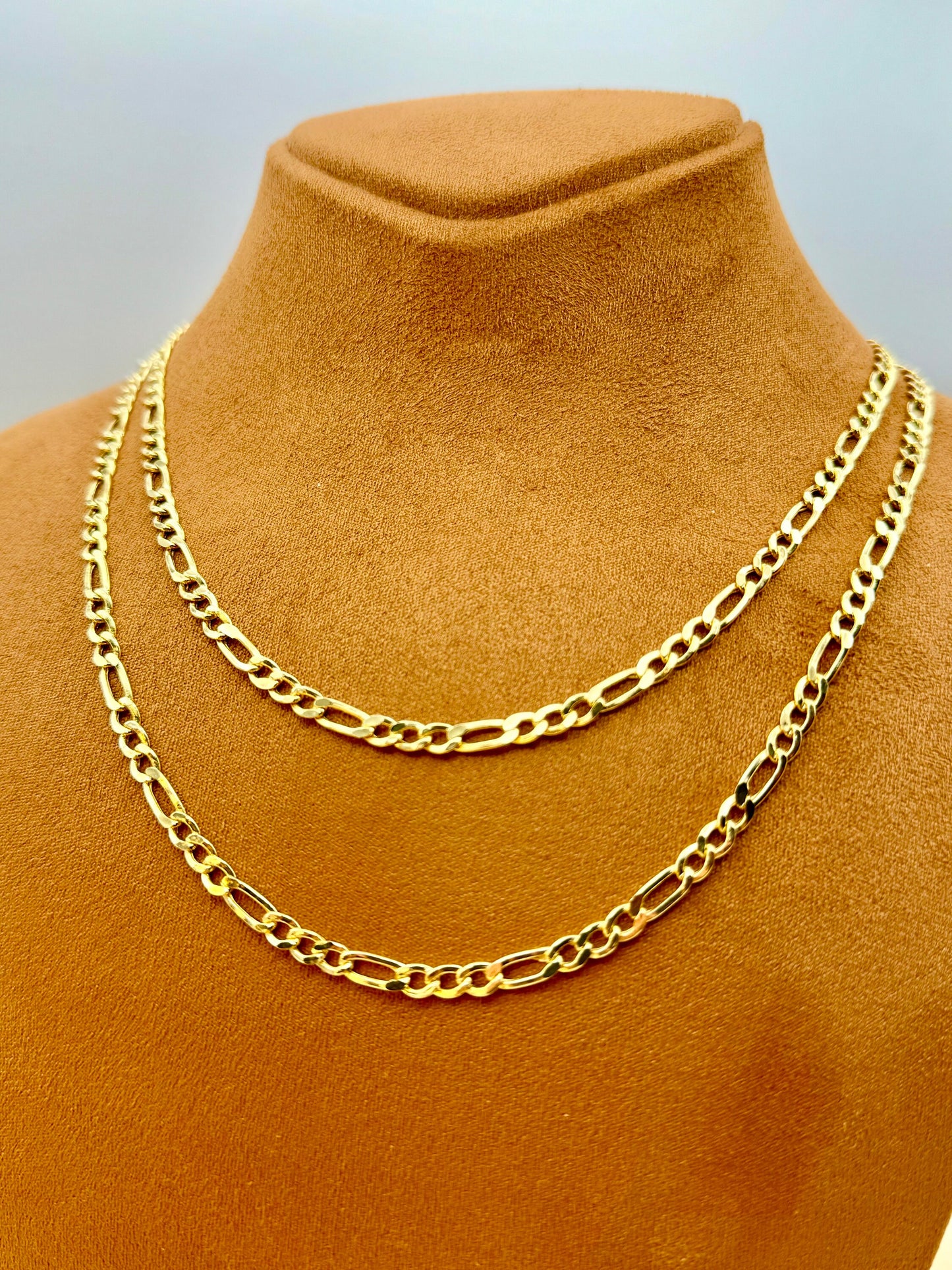 14k Solid Gold Figaro Chain Necklace – 4mm, Real 14k Gold, Perfect Gift for Him, Ideal for Birthdays