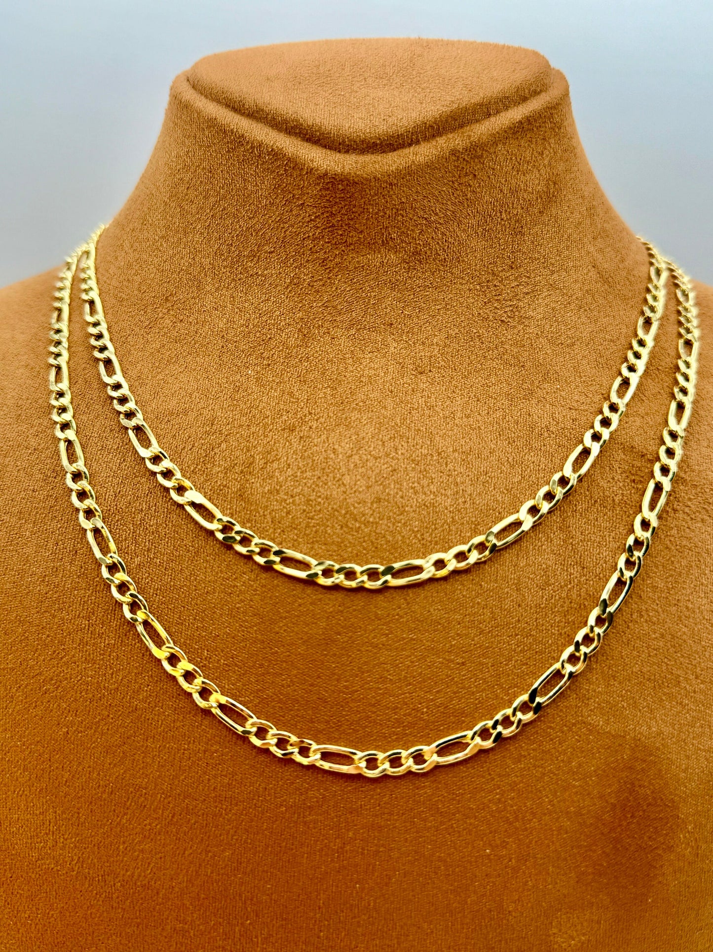 14k Solid Gold Figaro Chain Necklace – 4mm, Real 14k Gold, Perfect Gift for Him, Ideal for Birthdays