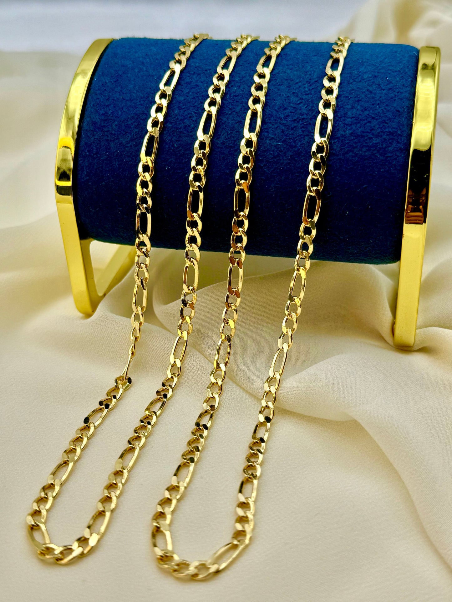 14k Solid Gold Figaro Chain Necklace – 4mm, Real 14k Gold, Perfect Gift for Him, Ideal for Birthdays