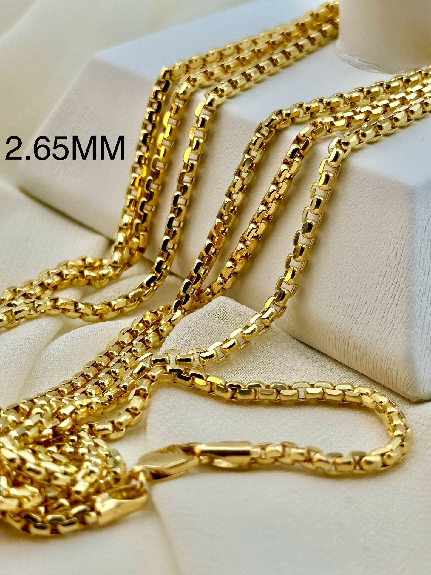 18K Gold Box Chain Necklace - 20", 22", 23.5" Inches, 2.65mm, Real 18K Gold Box Link Chain, Perfect for Birthday or Anniversary Gift