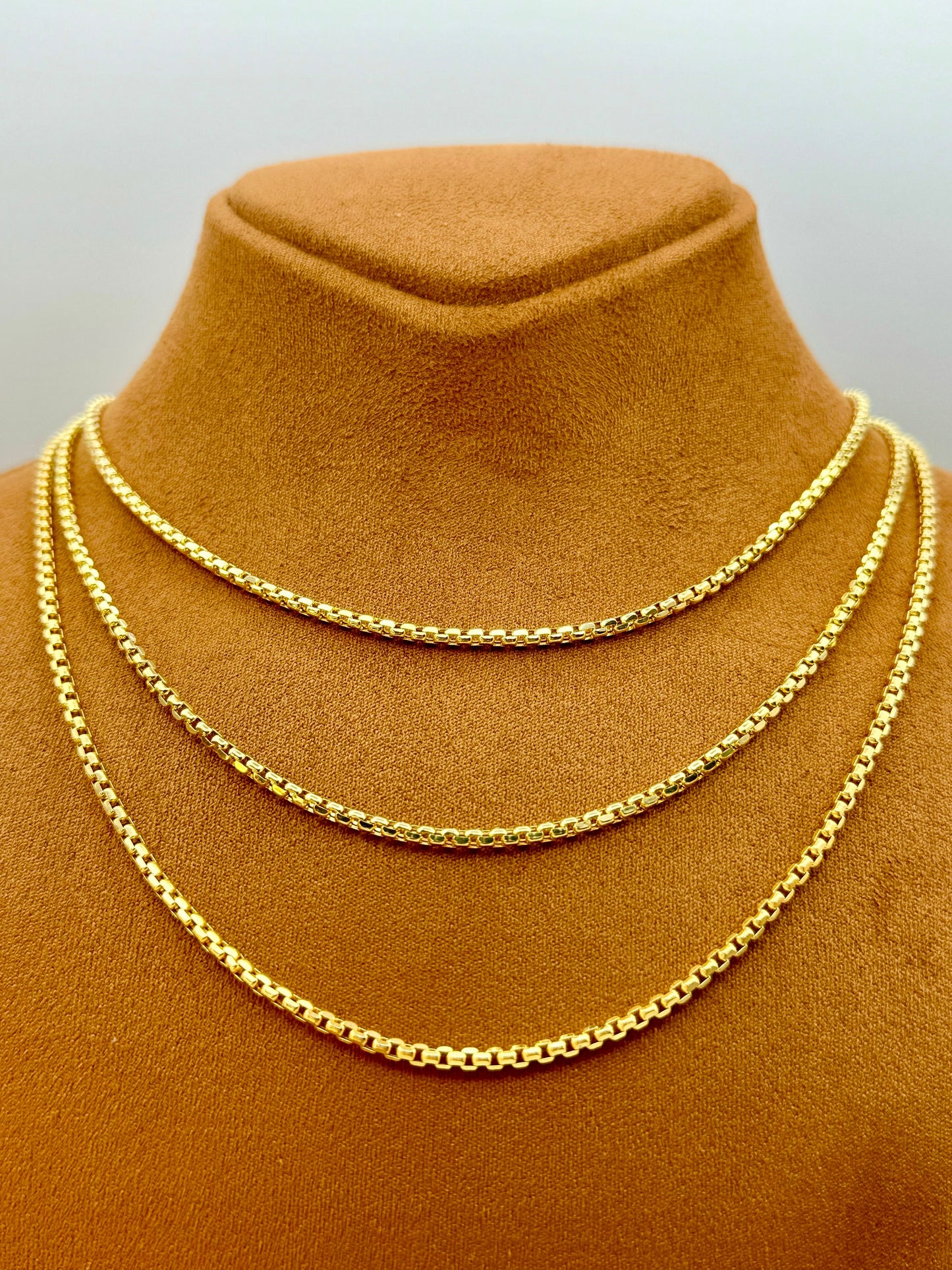 18K Gold Box Chain Necklace - 20", 22", 23.5" Inches, 2.65mm, Real 18K Gold Box Link Chain, Perfect for Birthday or Anniversary Gift