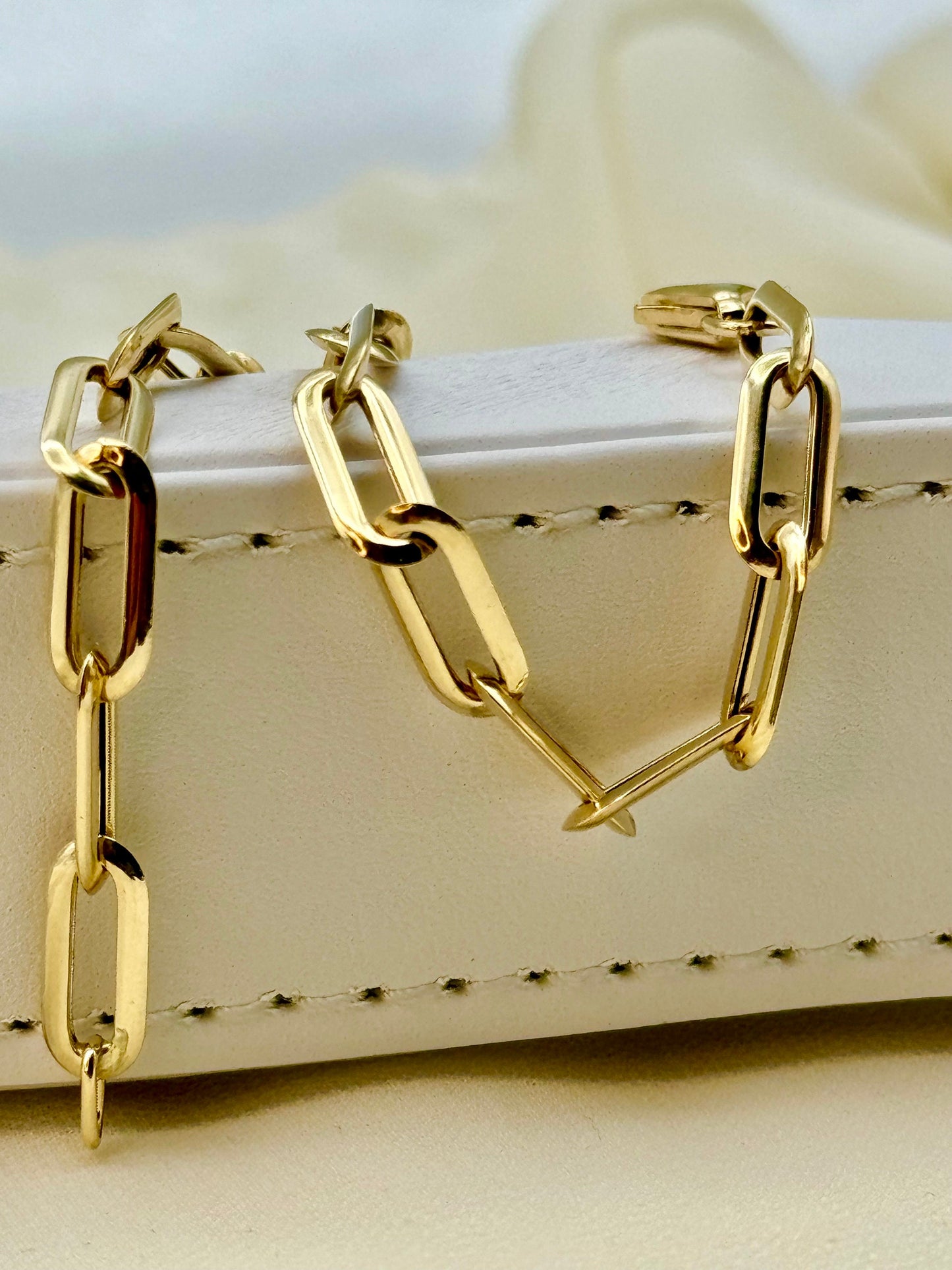 Bracelet trombone en or 14 carats – Maillon en or pur 14 carats, cadeau élégant pour femme, petite amie ou maman, cadeau d'anniversaire ou de mariage