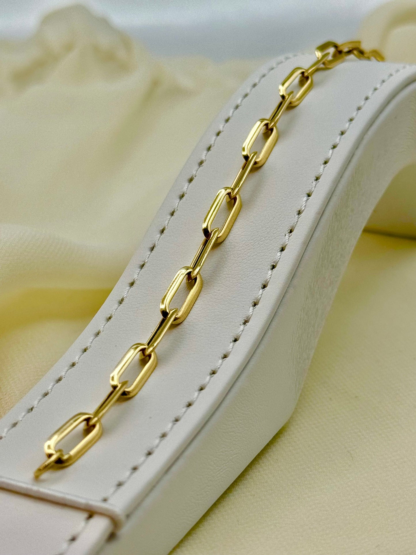 Bracelet trombone en or 14 carats – Maillon en or pur 14 carats, cadeau élégant pour femme, petite amie ou maman, cadeau d'anniversaire ou de mariage
