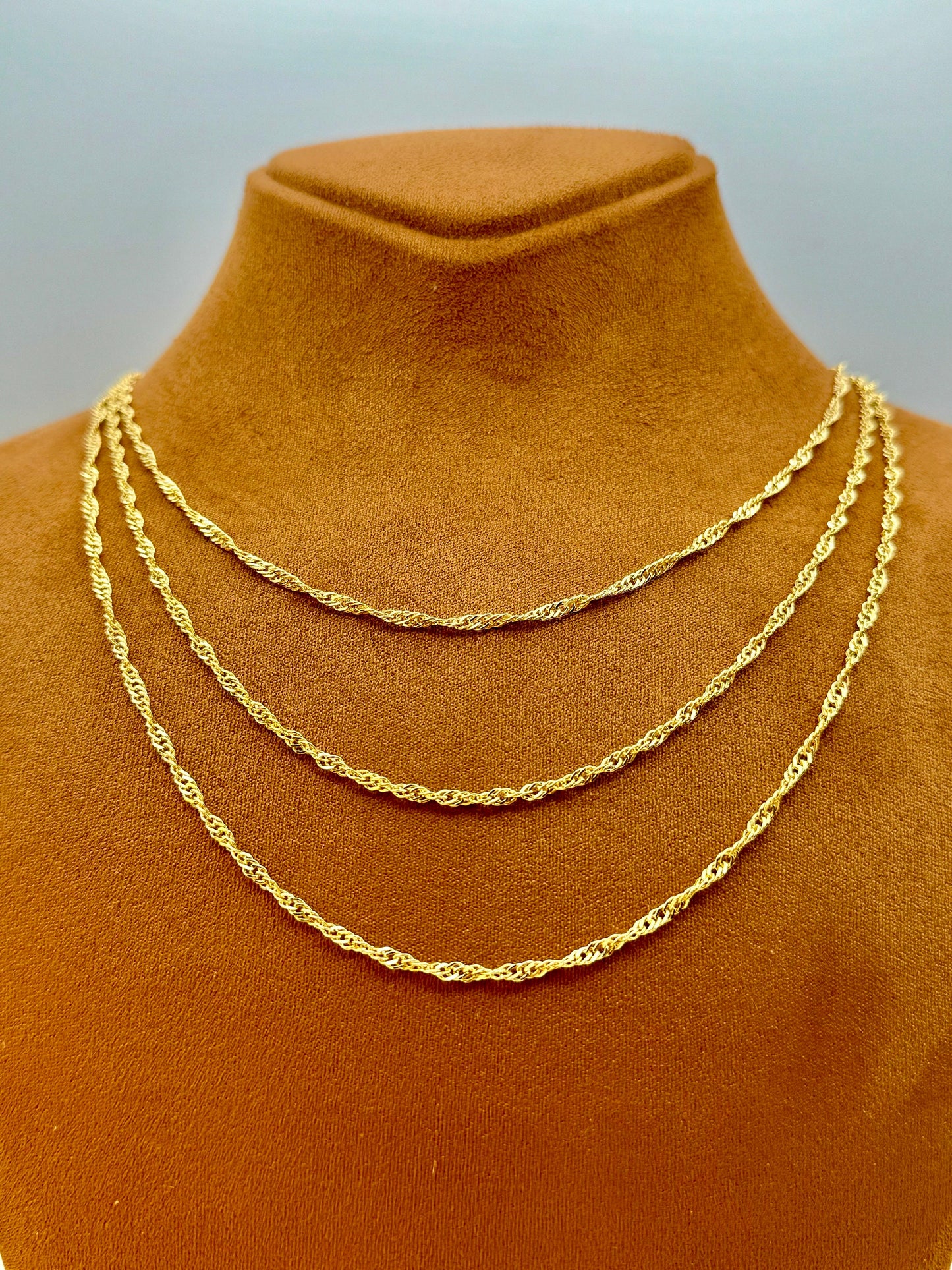 18K Real Gold Singapore Chain – 2.40mm, Diamond Cut, Shiny Twisted Design, Unisex Gold Chain, Perfect Birthday Gift