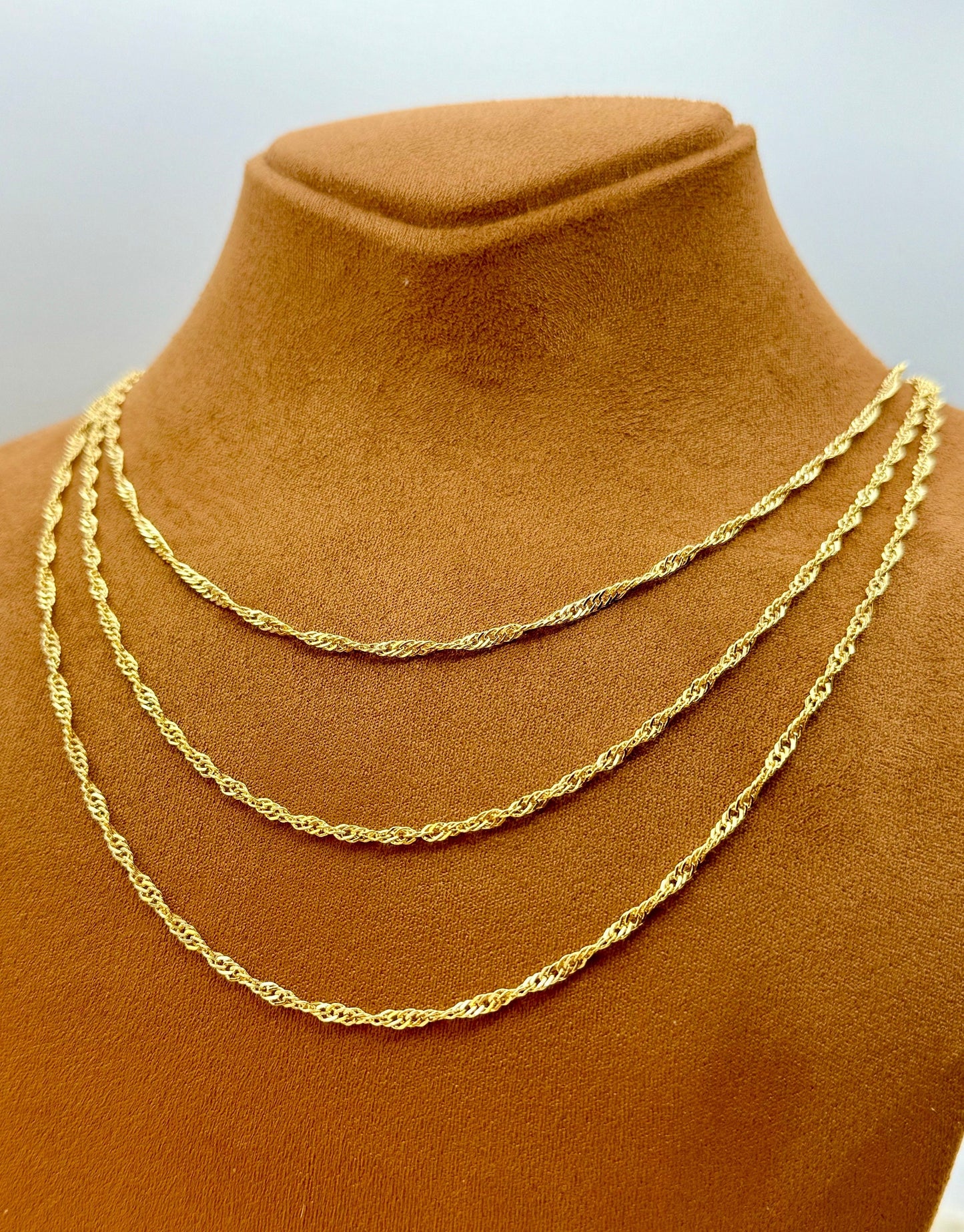 18K Real Gold Singapore Chain – 2.40mm, Diamond Cut, Shiny Twisted Design, Unisex Gold Chain, Perfect Birthday Gift