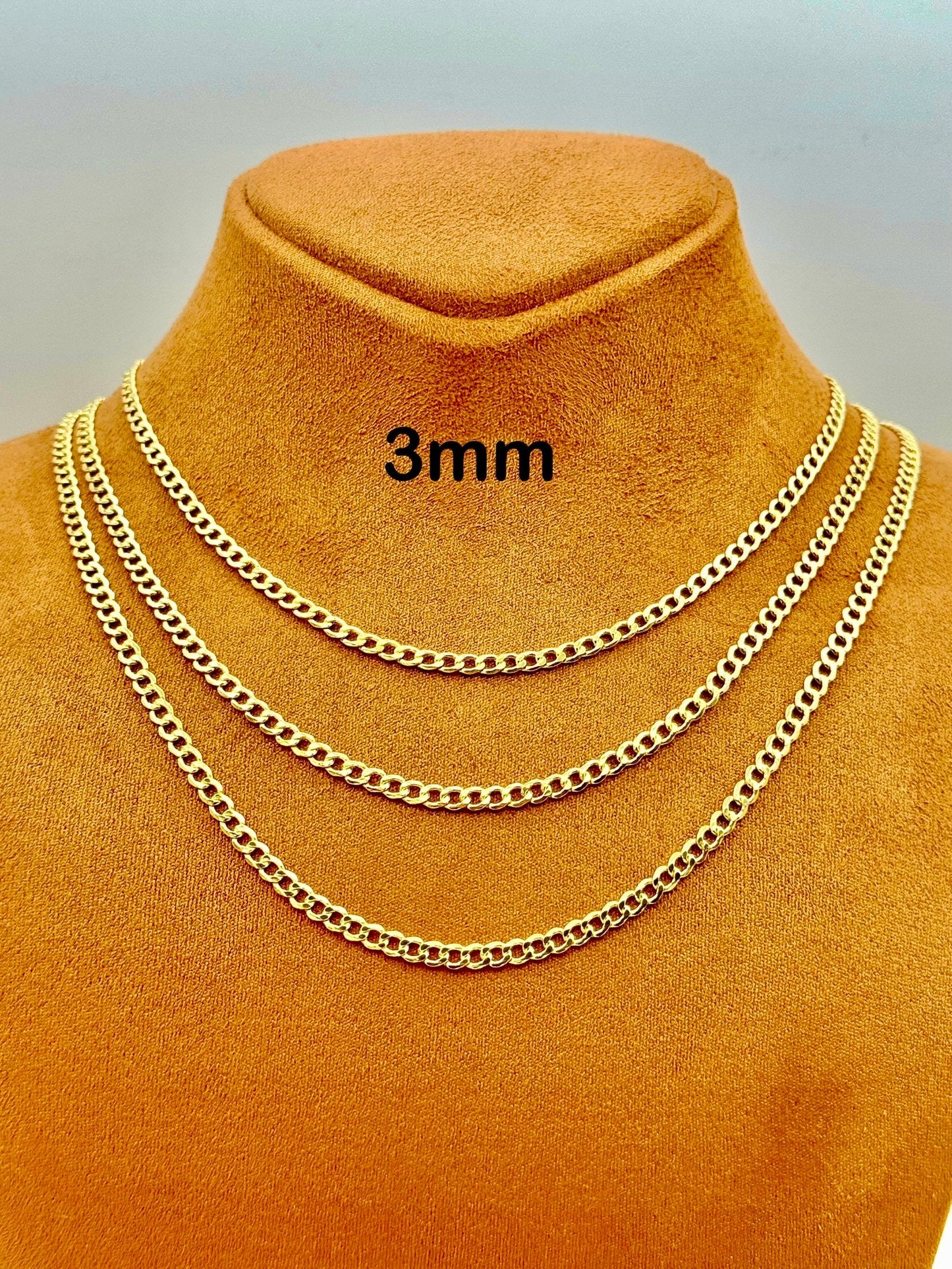 14K Real Gold Curb Link Chain – 3mm, Unisex Gold Chain, Perfect Gift for Birthday & Anniversary