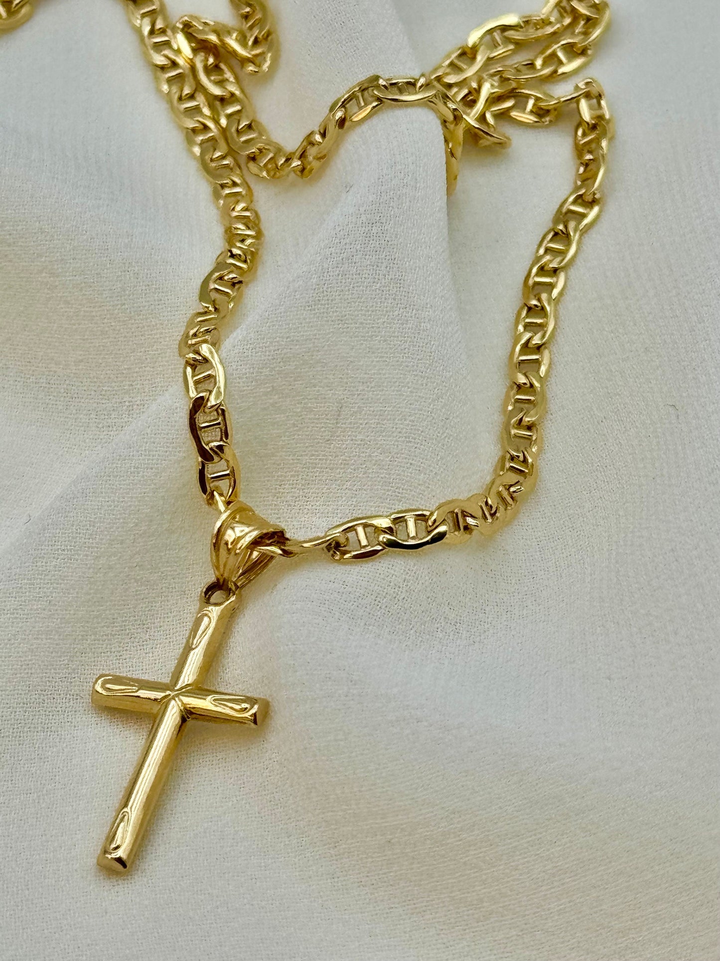 18k Real Gold Cross Necklace with 18" Anchor Chain, 3mm | Unisex 18k Gold Cross Pendant, Gift for Him or Her, Birthday & Special Occasion Jewelry