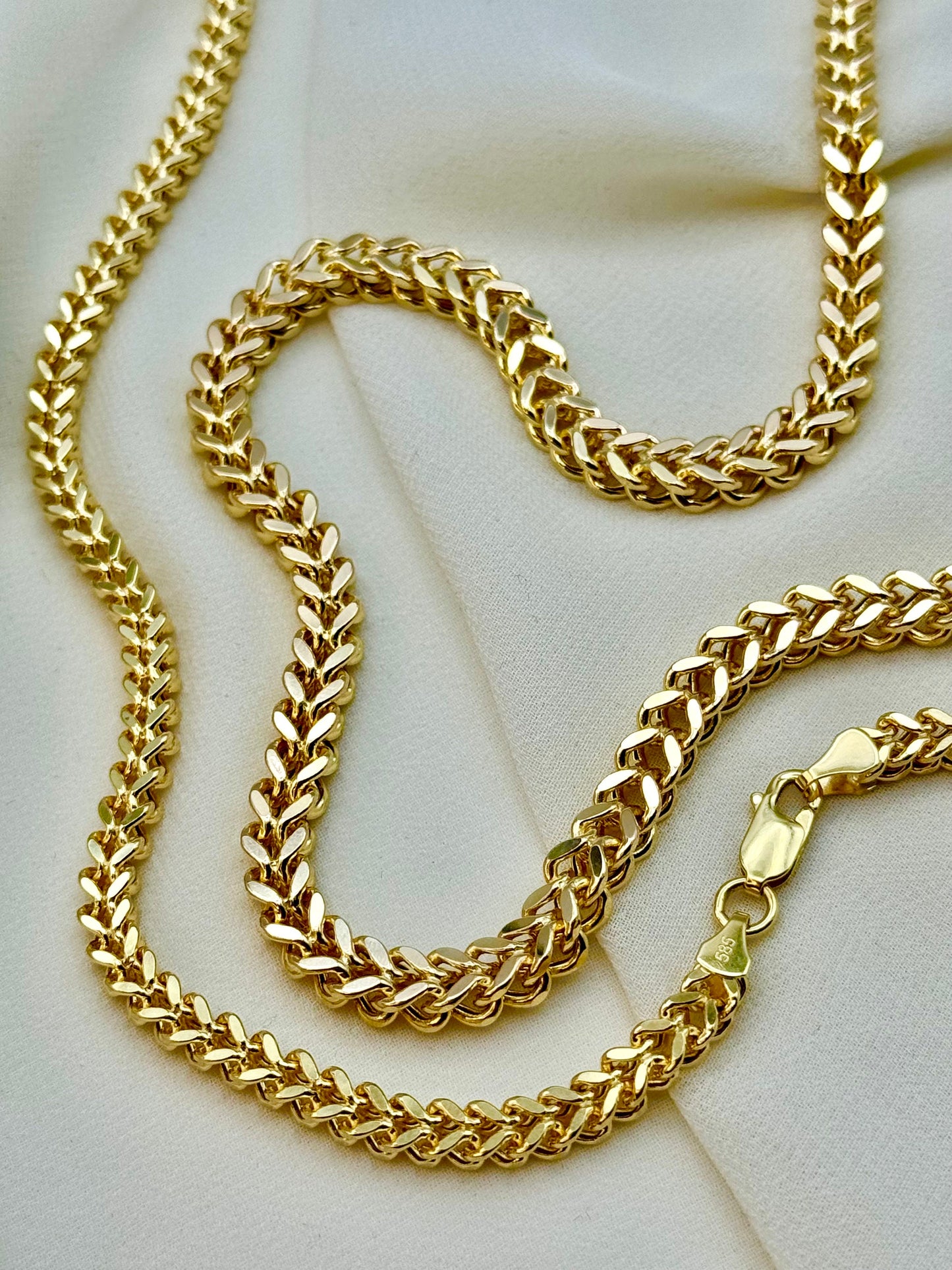 14k Gold Franco Diamond Cut Chain, Trending 14k Gold Franco Necklace, Real Gold Chain for Him & Her, Unique Birthday Gift, Elegant Gold Jewelry