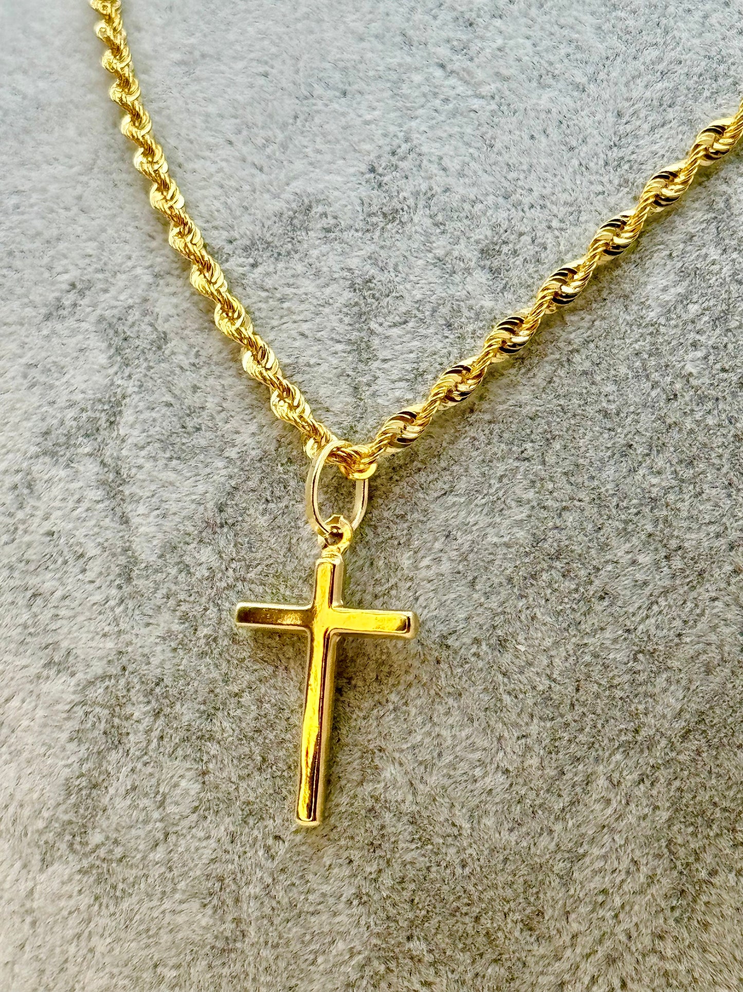 18k Real Gold Cross Necklace – 21.5" & 20" with 3mm Rope Chain | Unisex Gold Pendant for Him & Her | Anniversary & Birthday Gift