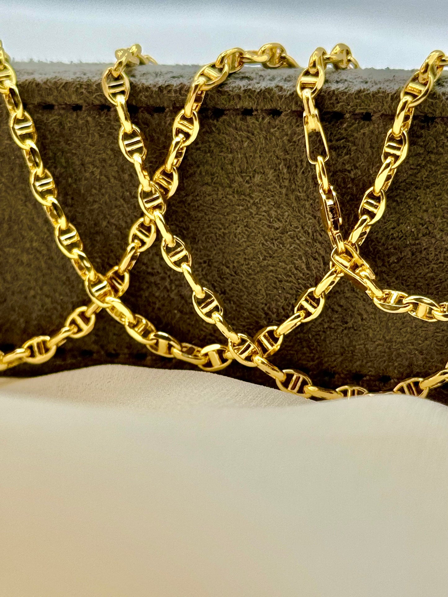 Collier chaîne d'ancre en or massif 18 carats, 3,20 mm, chaîne Mariner en or, pour elle et lui, cadeau d'anniversaire et de Noël