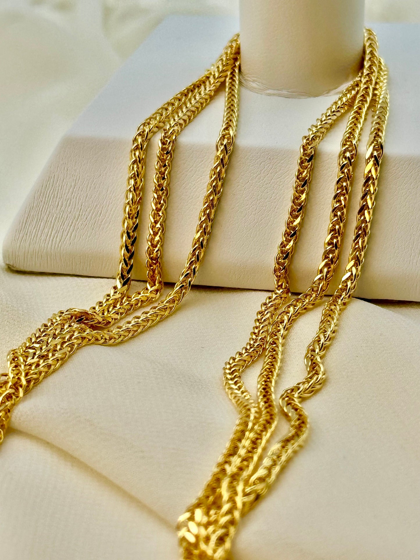 Collier Franco et Foxtail en or massif 18 carats, 2,6 mm | Chaîne Franco en or | Cadeau idéal pour un anniversaire ou une cérémonie