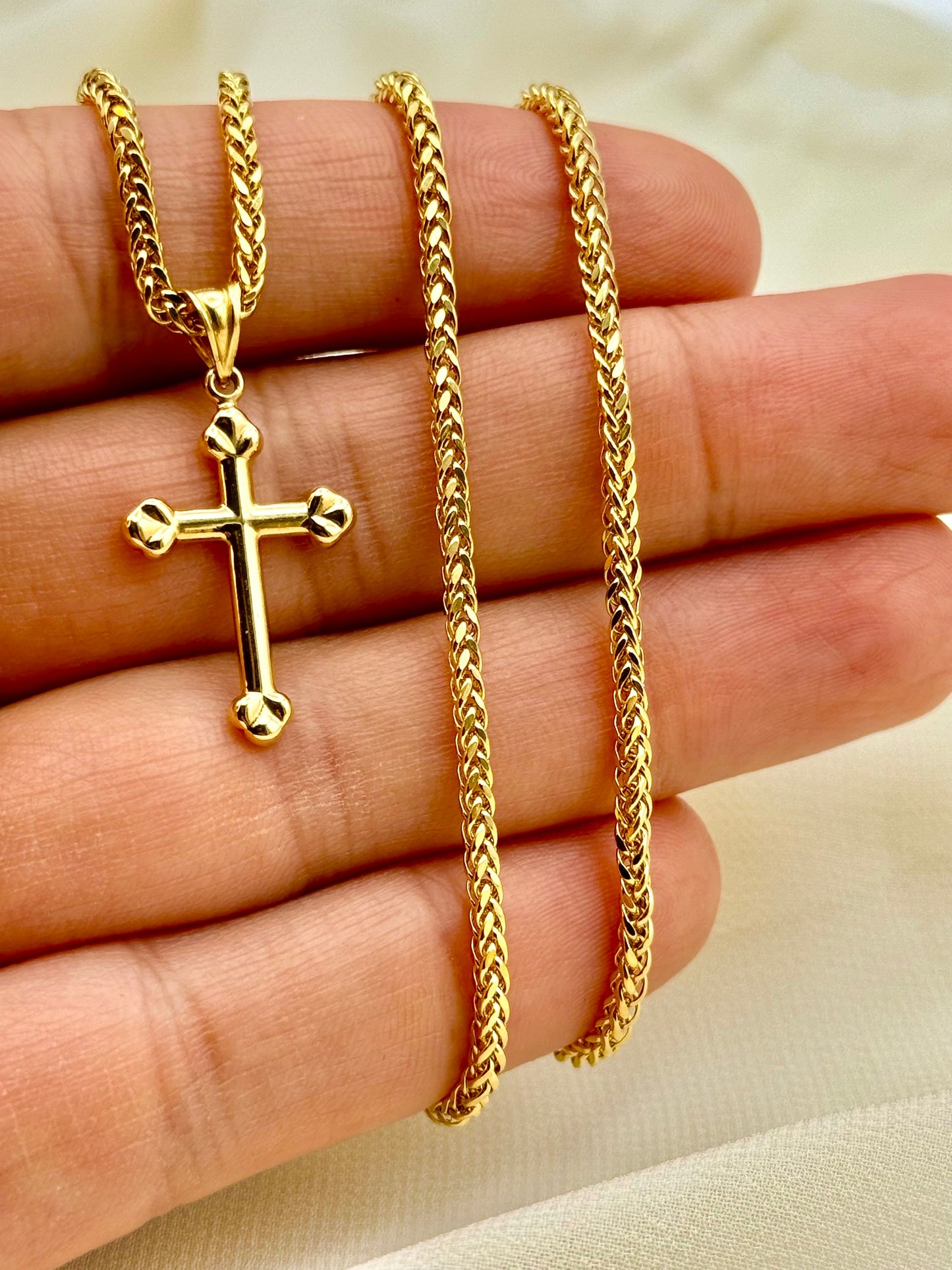 18K Real Gold Cross Necklace with Franco Chain, Solid Gold Religious Pendant, Unisex Gold Cross, For Him & Her, Anniversary Gift, Birthday Gift