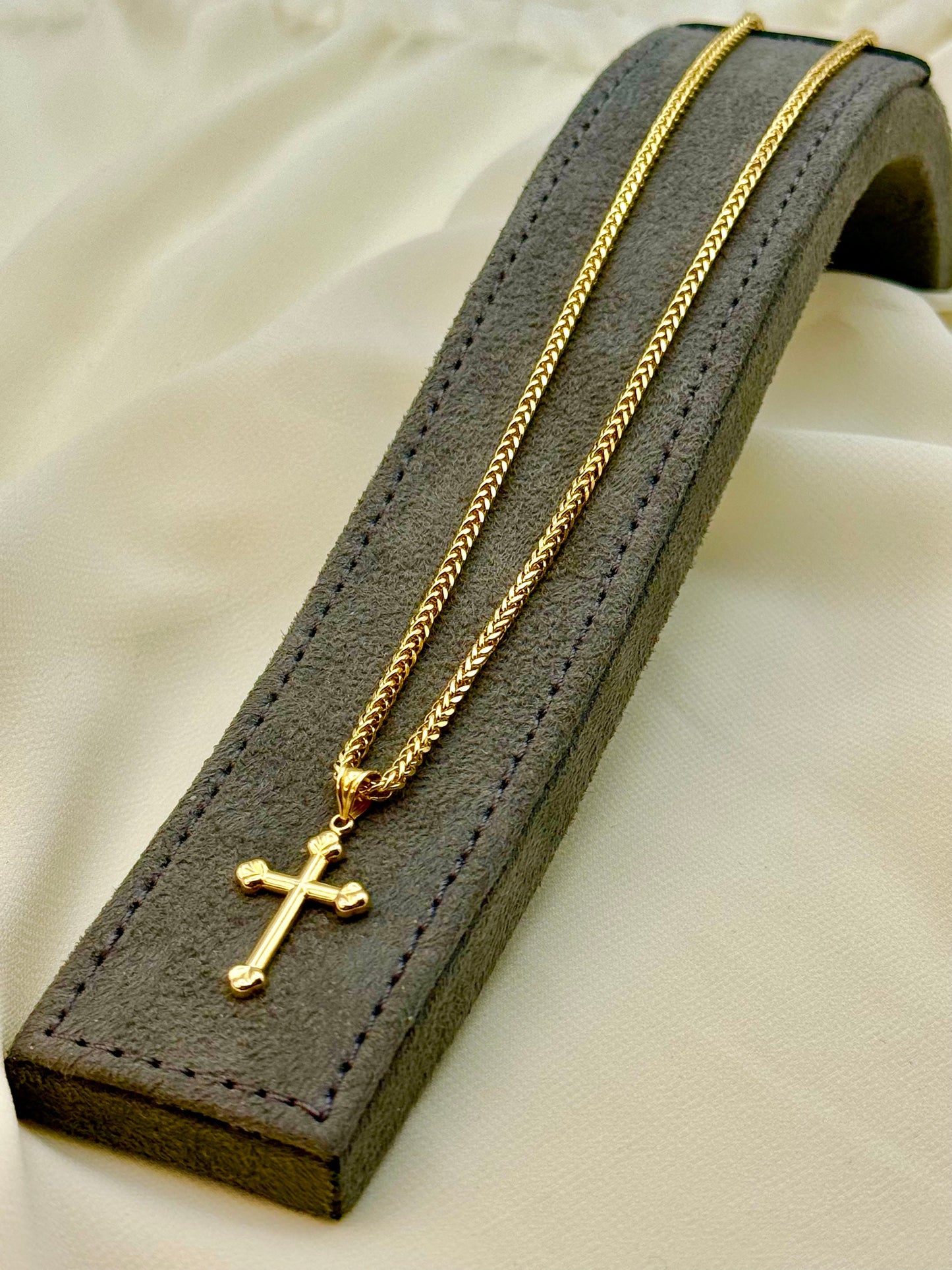 18K Real Gold Cross Necklace with Franco Chain, Solid Gold Religious Pendant, Unisex Gold Cross, For Him & Her, Anniversary Gift, Birthday Gift