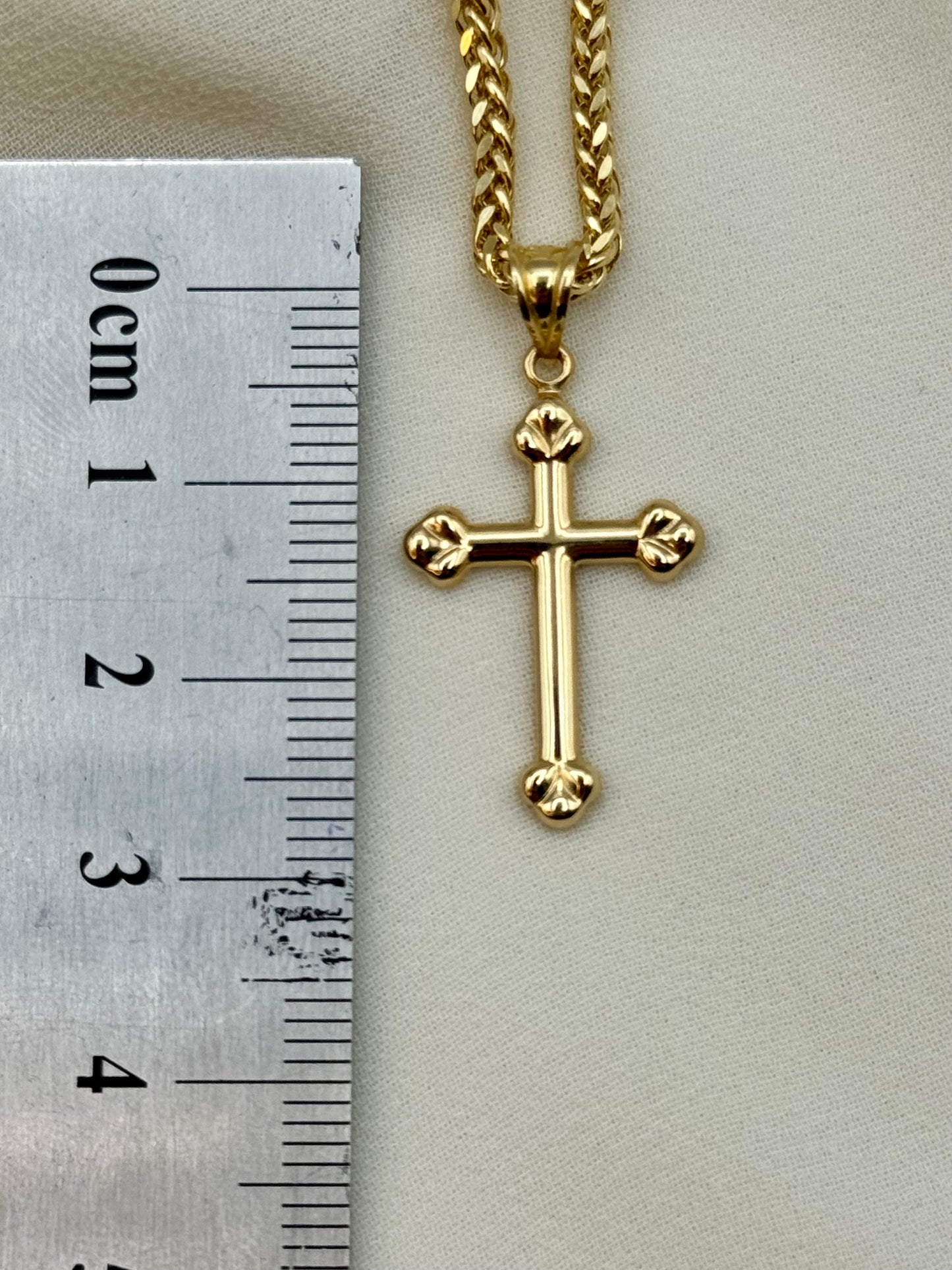 18K Real Gold Cross Necklace with Franco Chain, Solid Gold Religious Pendant, Unisex Gold Cross, For Him & Her, Anniversary Gift, Birthday Gift