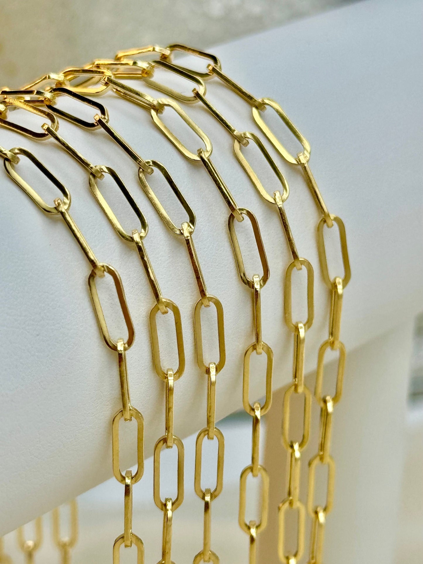 Collier chaîne trombone en or 18 carats, 3 mm – Collier trombone à maillons ovales en or véritable 18 carats, cadeau de Noël idéal