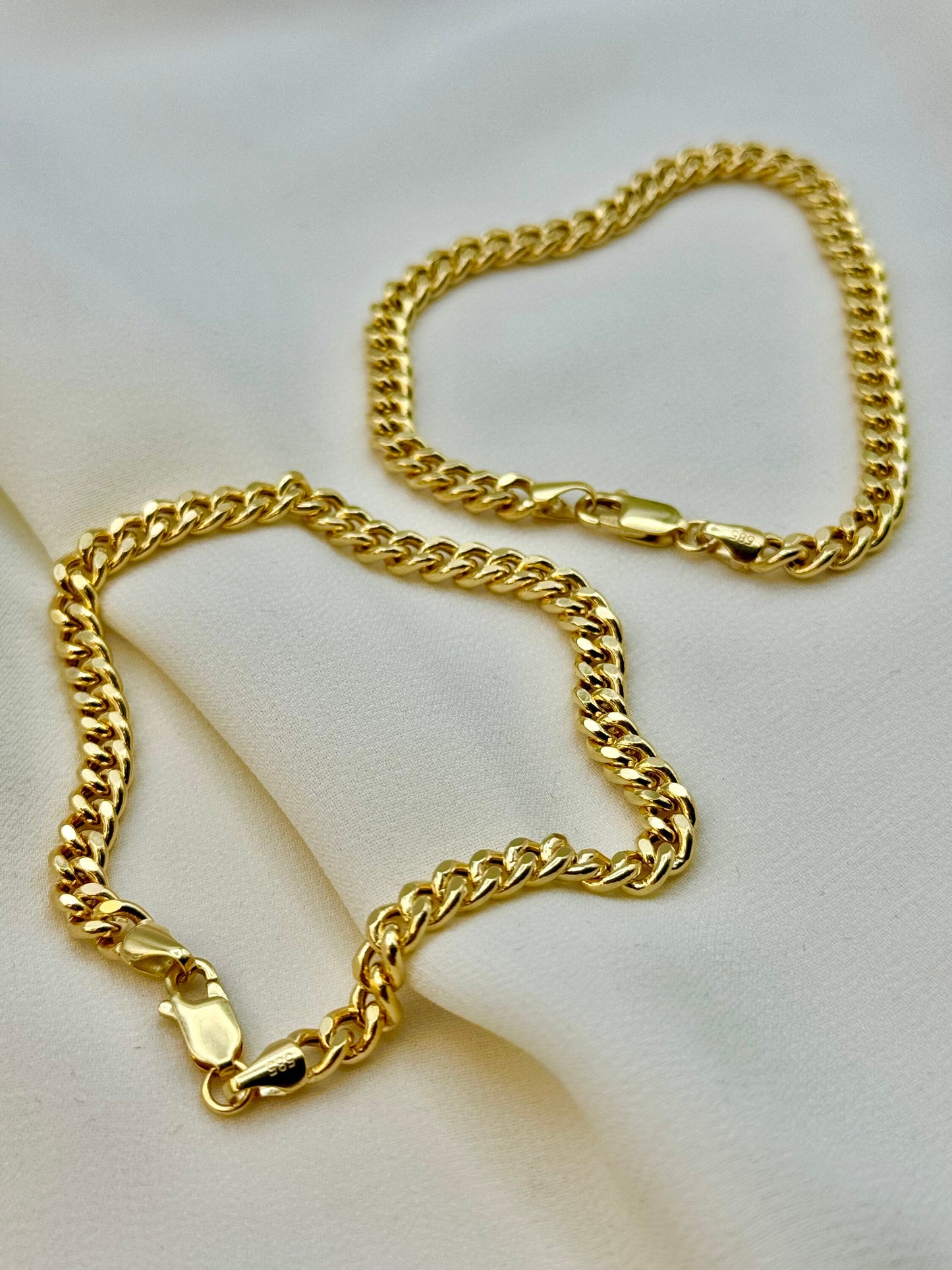 Bracelet gourmette en or massif 14 carats – Chaîne à maillons cubains de 5 mm pour homme et femme | Longueurs : 19 cm et 20 cm | Cadeau d'anniversaire idéal