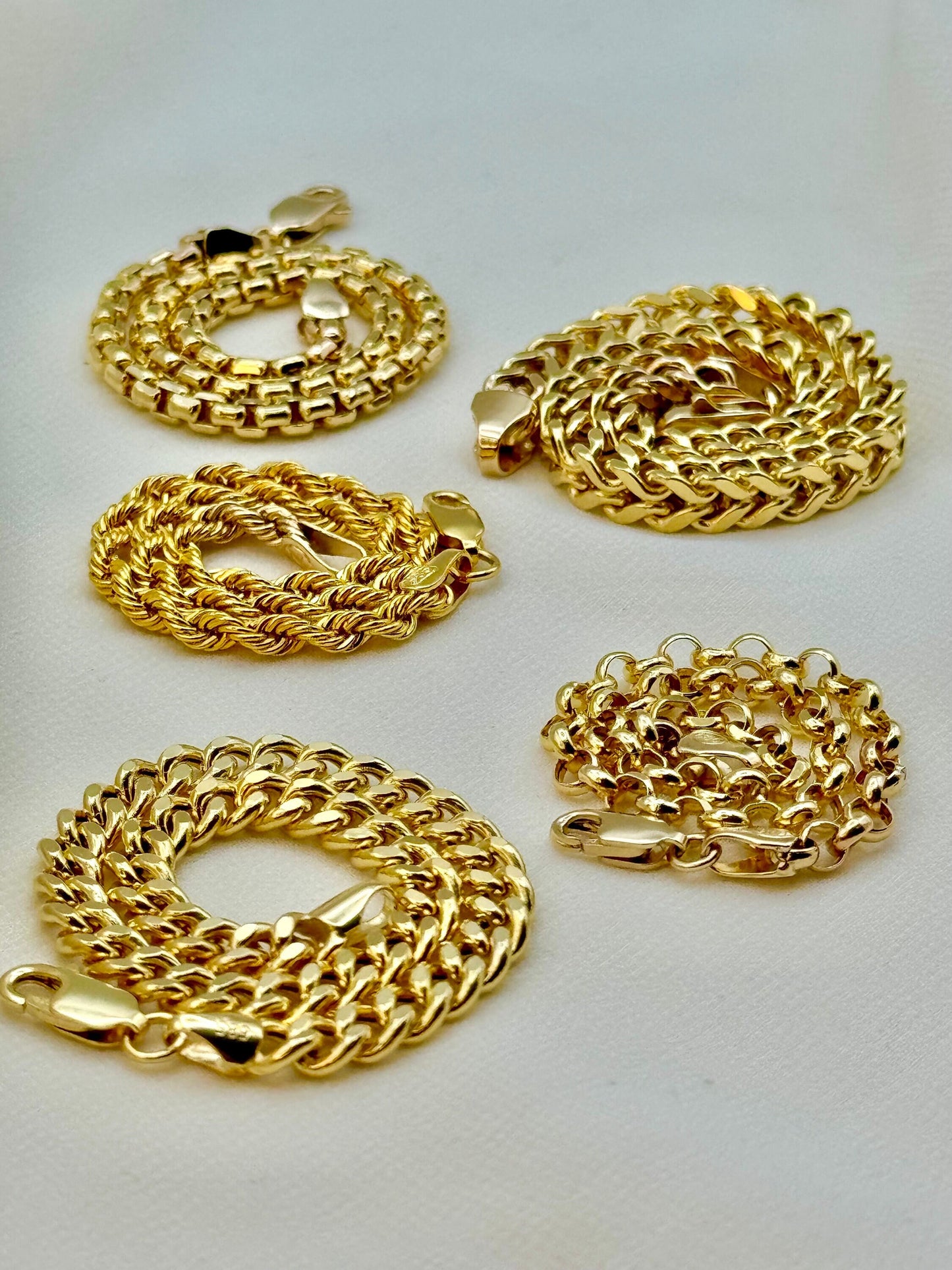 Collection de bracelets en or massif 14 carats – Styles Rolo, Box, Rope, Franco et Curb – Parfait pour lui ou elle, choix de cadeau idéal