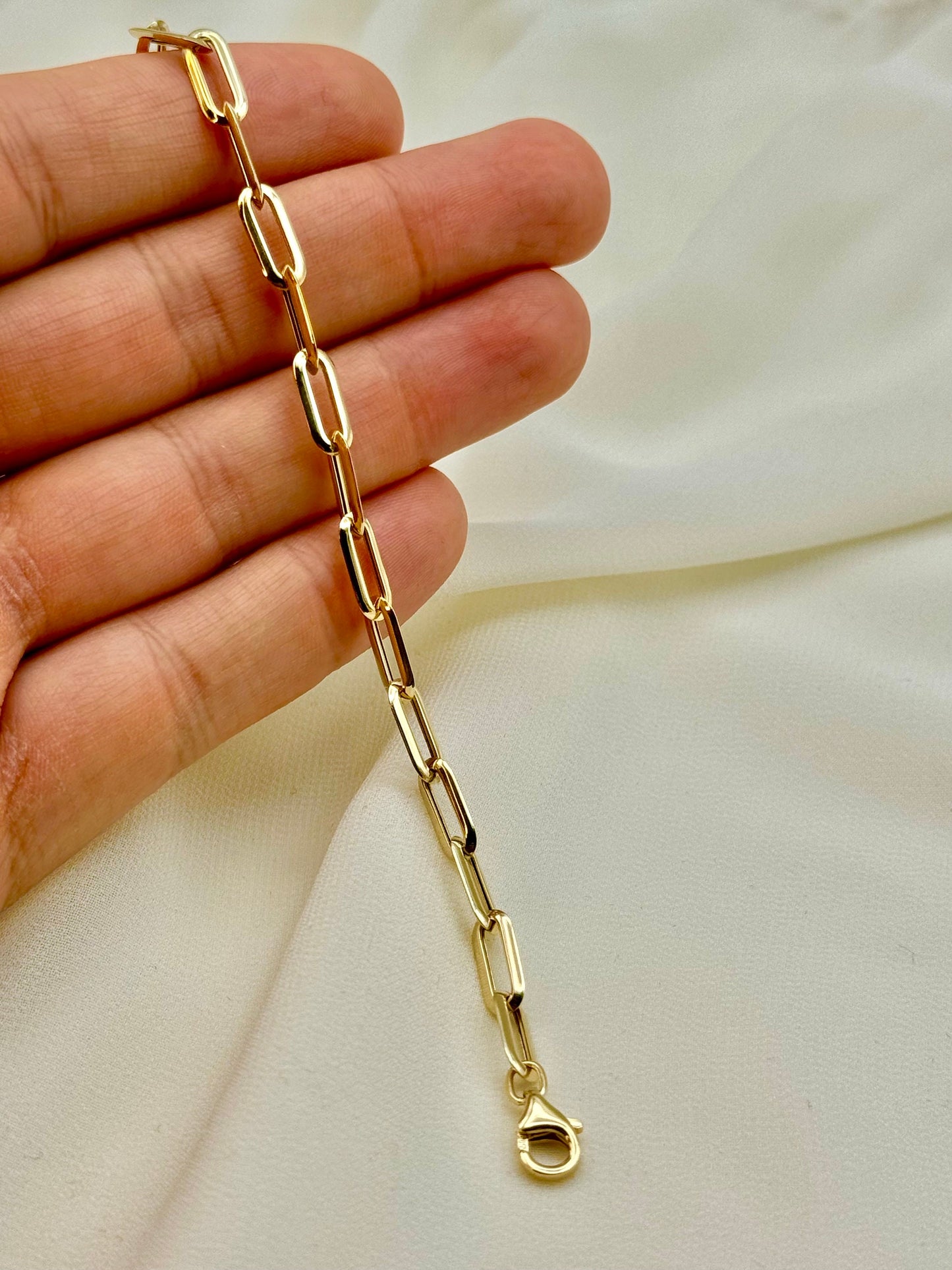 Bracelet trombone en or 14 carats – Maillon en or pur 14 carats, cadeau élégant pour femme, petite amie ou maman, cadeau d'anniversaire ou de mariage