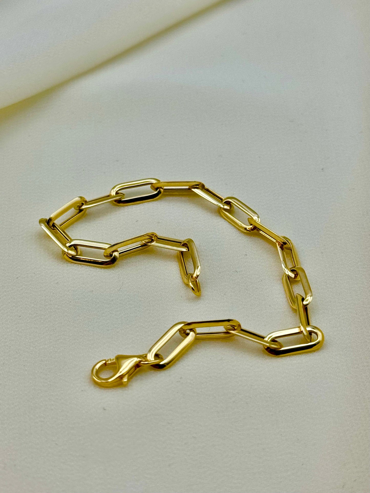 Bracelet trombone en or 14 carats – Maillon en or pur 14 carats, cadeau élégant pour femme, petite amie ou maman, cadeau d'anniversaire ou de mariage