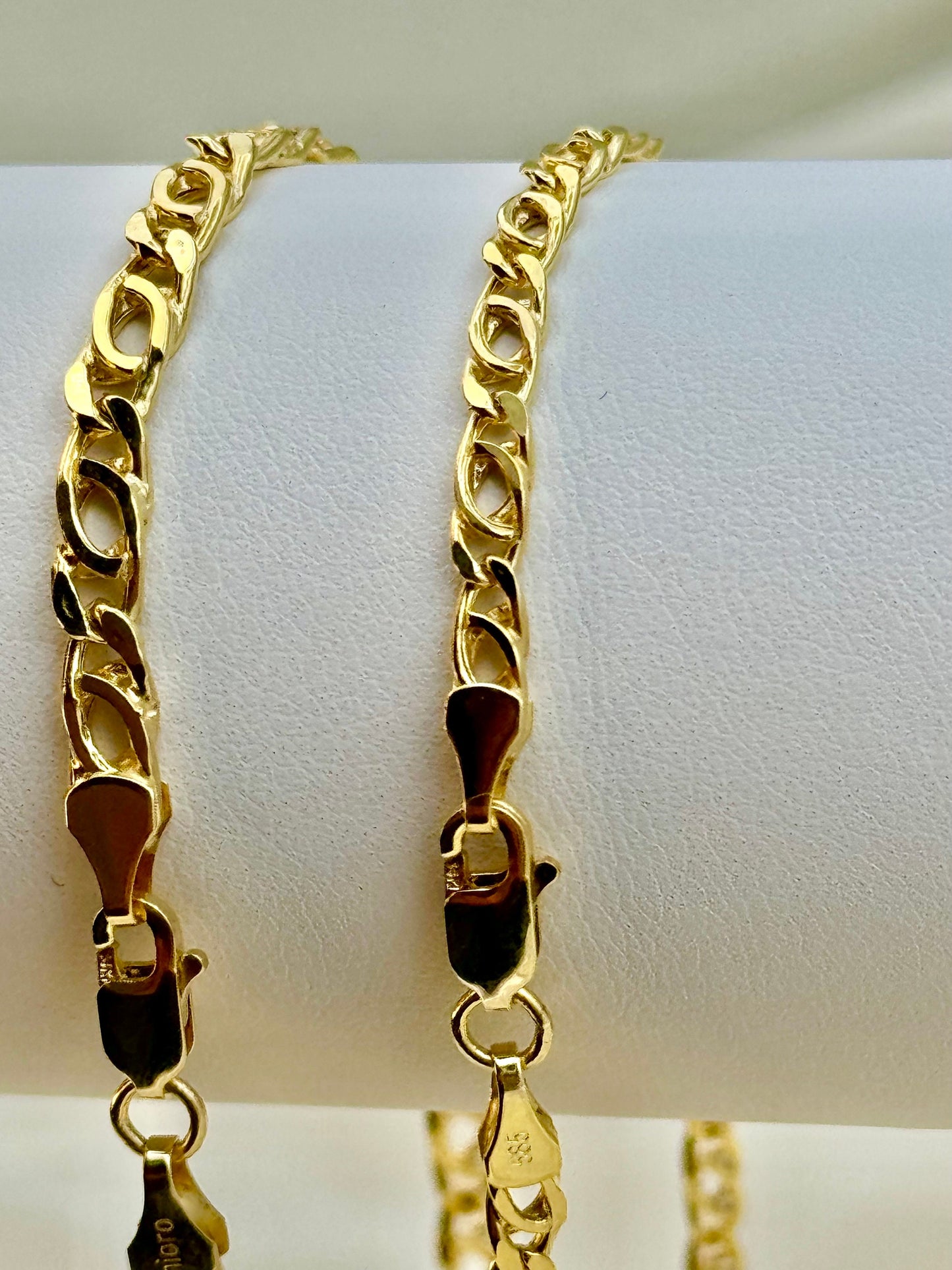 Collier câble œil de tigre en or 14 carats – Chaîne à double maillons Nona de 3,5 mm et 4,5 mm, modèle unisexe, cadeau neuf