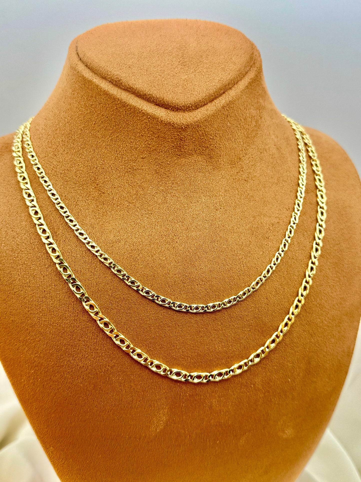 Collier câble œil de tigre en or 14 carats – Chaîne à double maillons Nona de 3,5 mm et 4,5 mm, modèle unisexe, cadeau neuf