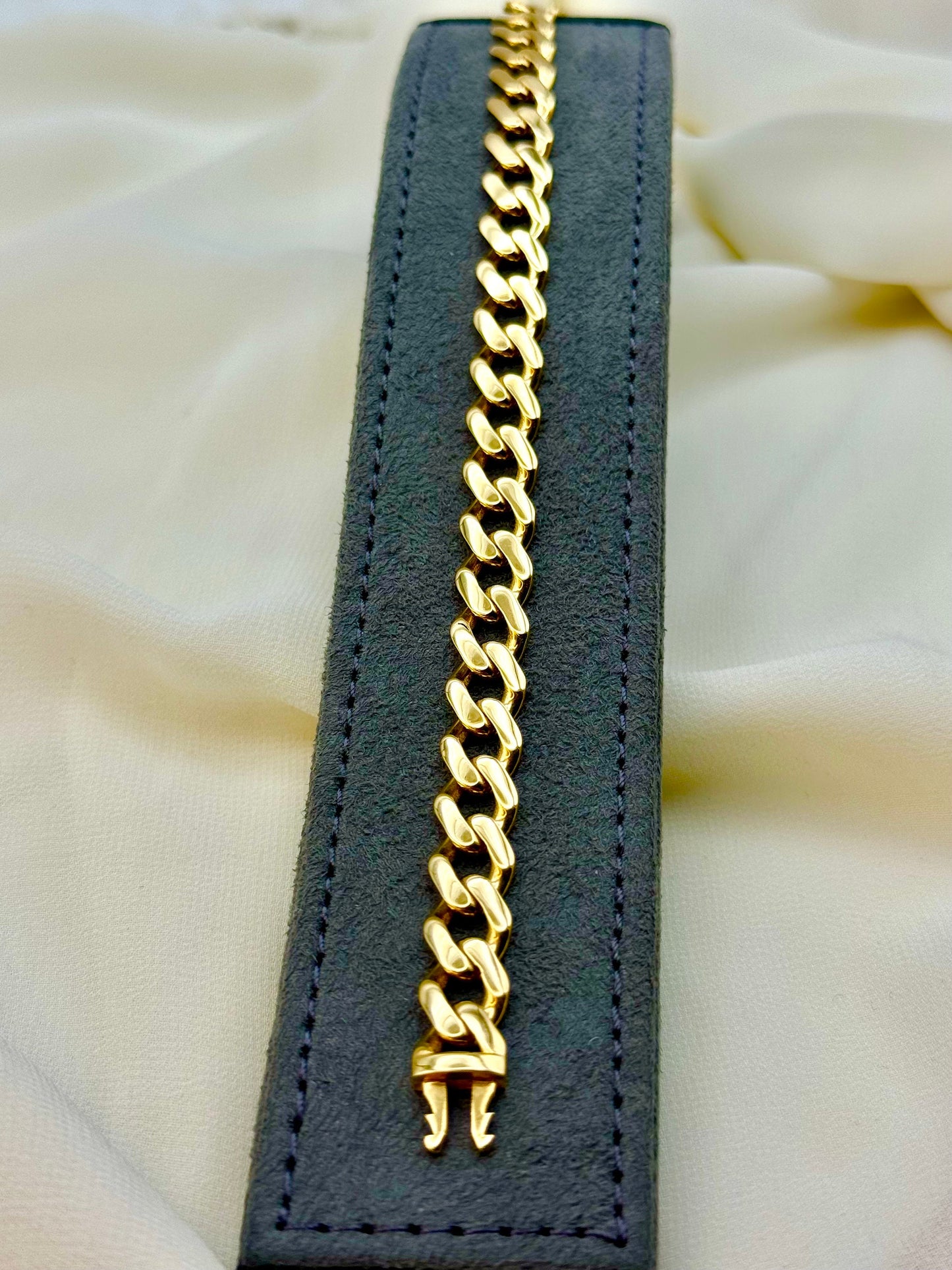 Bracelet gourmette en or 18 carats, chaîne cubaine de 8,85 mm – Or véritable 18 carats, longueur 19 cm, unisexe – Cadeau d'anniversaire idéal pour homme et femme