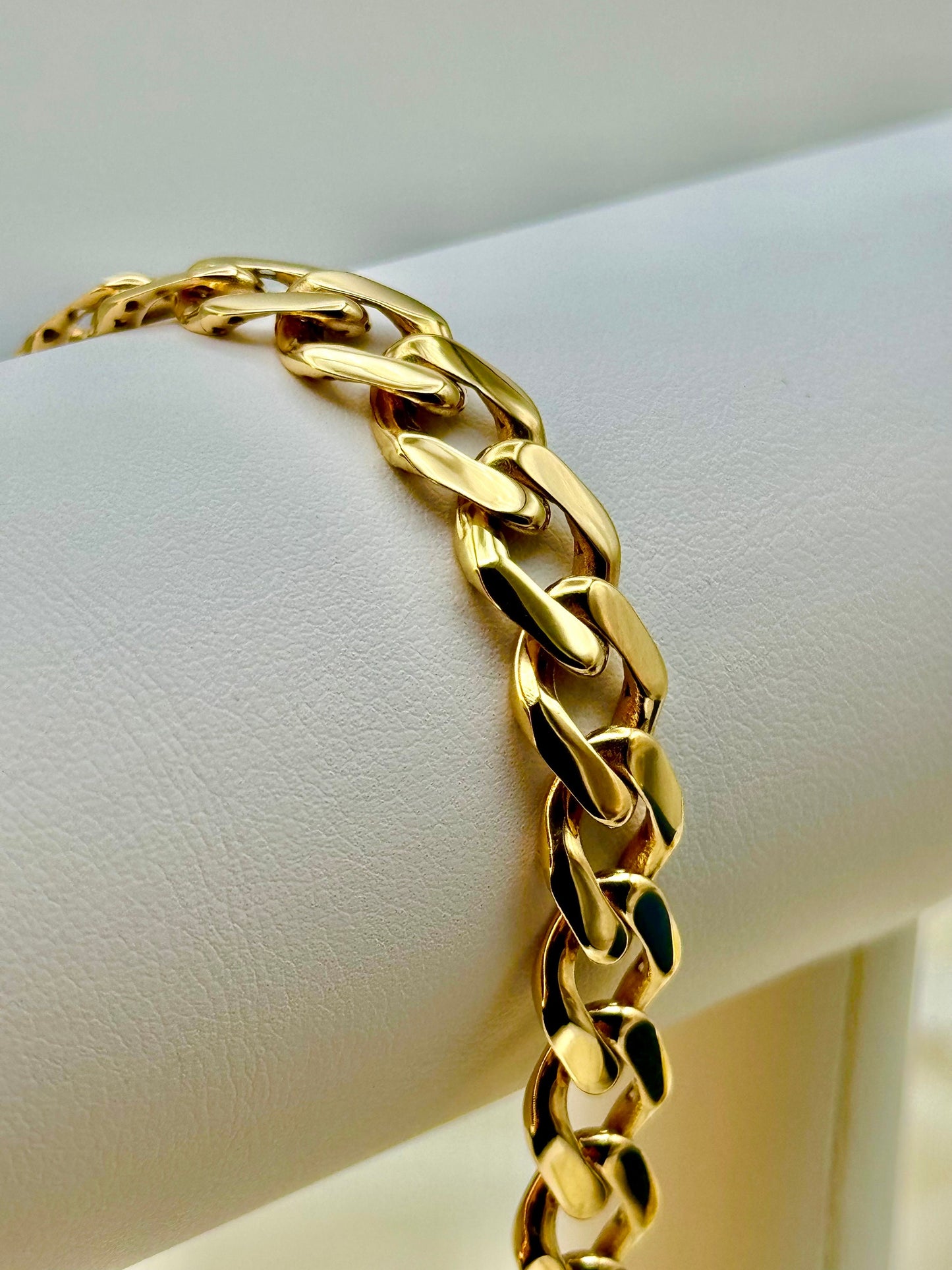 Bracelet gourmette en or 18 carats, chaîne cubaine de 8,85 mm – Or véritable 18 carats, longueur 19 cm, unisexe – Cadeau d'anniversaire idéal pour homme et femme