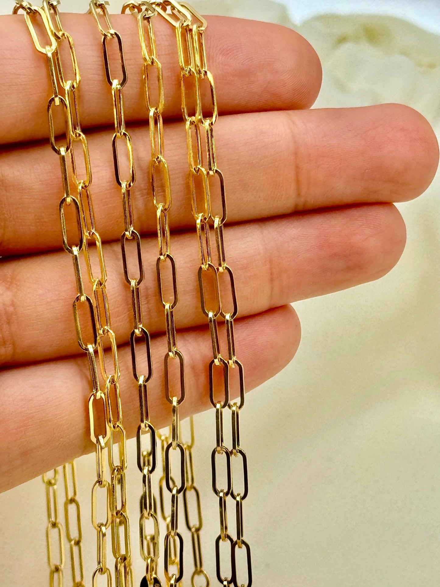 Collier chaîne trombone en or 18 carats, 3 mm – Collier trombone à maillons ovales en or véritable 18 carats, cadeau de Noël idéal