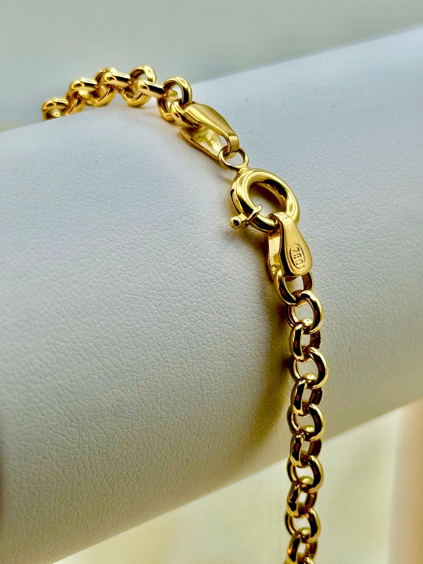 18K Real Gold Rolo Chain Bracelet - High Polished 18K Yellow Rolo Bracelet for Her - Pure 18k Gold- Birthday Gift!, Valentine's Day gifts .