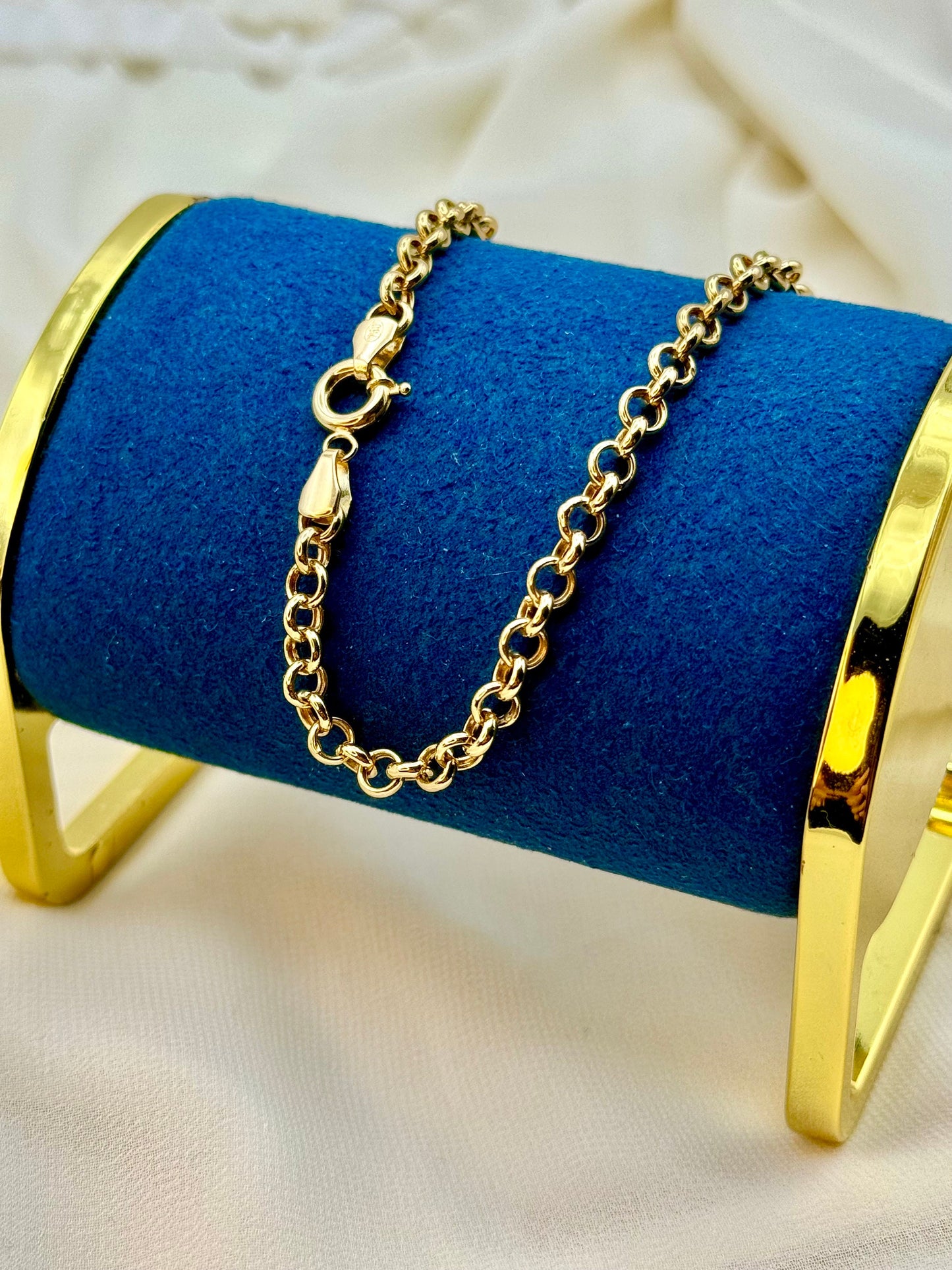 18K Real Gold Rolo Chain Bracelet - High Polished 18K Yellow Rolo Bracelet for Her - Pure 18k Gold- Birthday Gift!, Valentine's Day gifts .