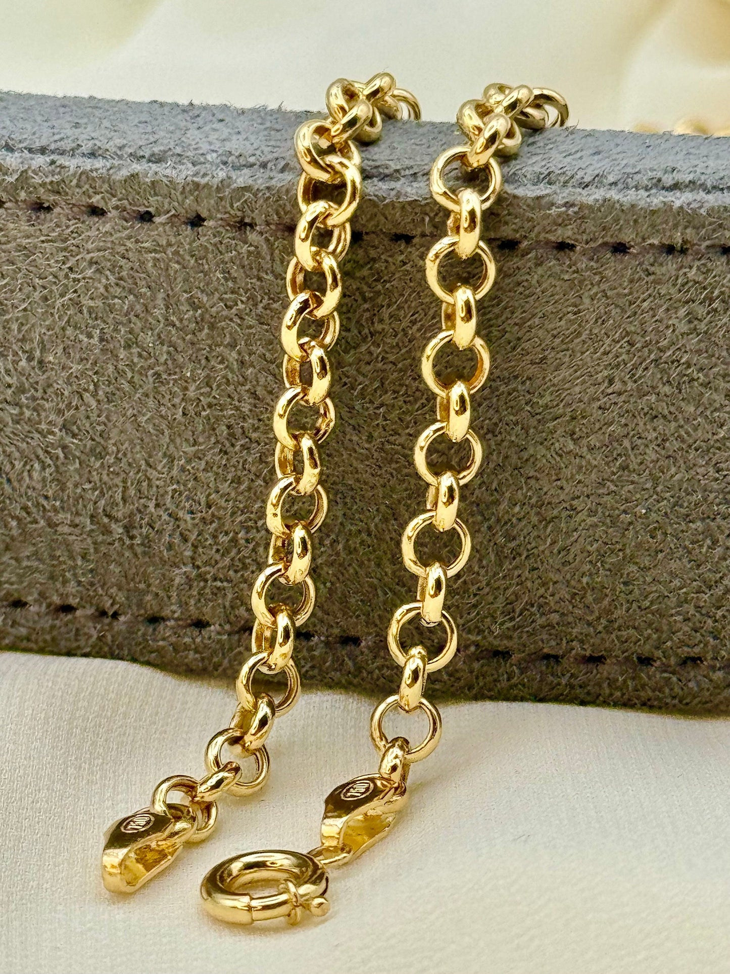 18K Real Gold Rolo Chain Bracelet - High Polished 18K Yellow Rolo Bracelet for Her - Pure 18k Gold- Birthday Gift!, Valentine's Day gifts .