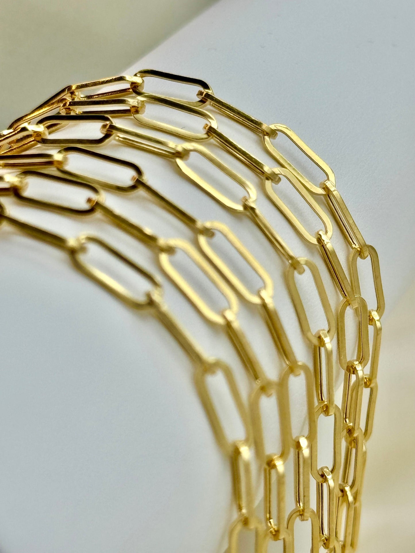 Collier chaîne trombone en or 18 carats, 3 mm – Collier trombone à maillons ovales en or véritable 18 carats, cadeau de Noël idéal