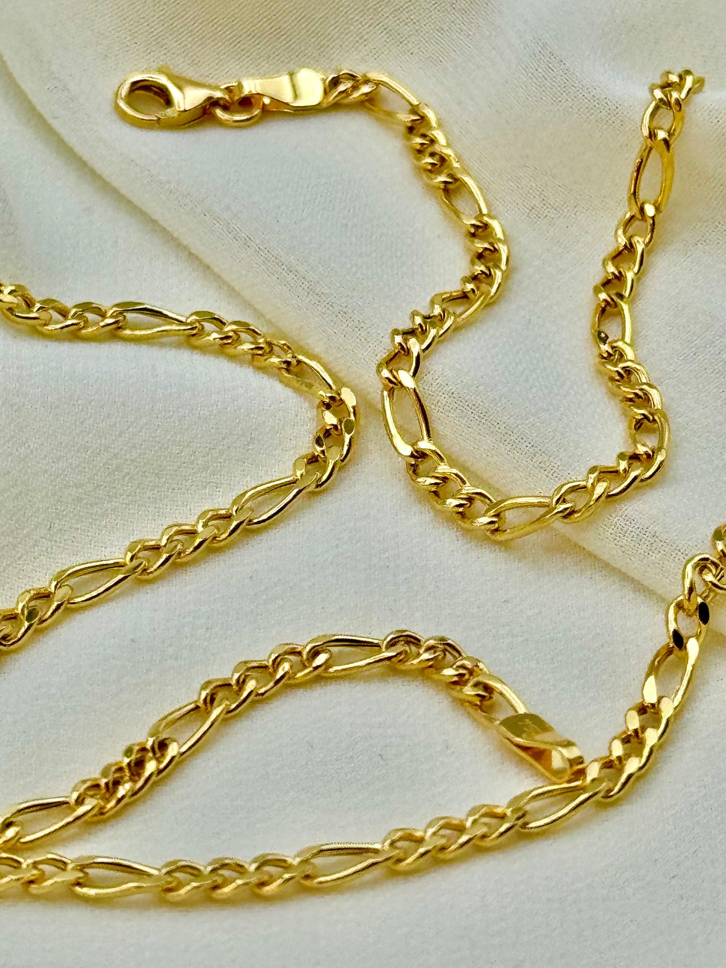 Collier chaîne Figaro en or massif 18 carats, 4 mm, chaîne Figaro en or véritable 18 carats, chaîne en or pour lui et elle, cadeau d'anniversaire.