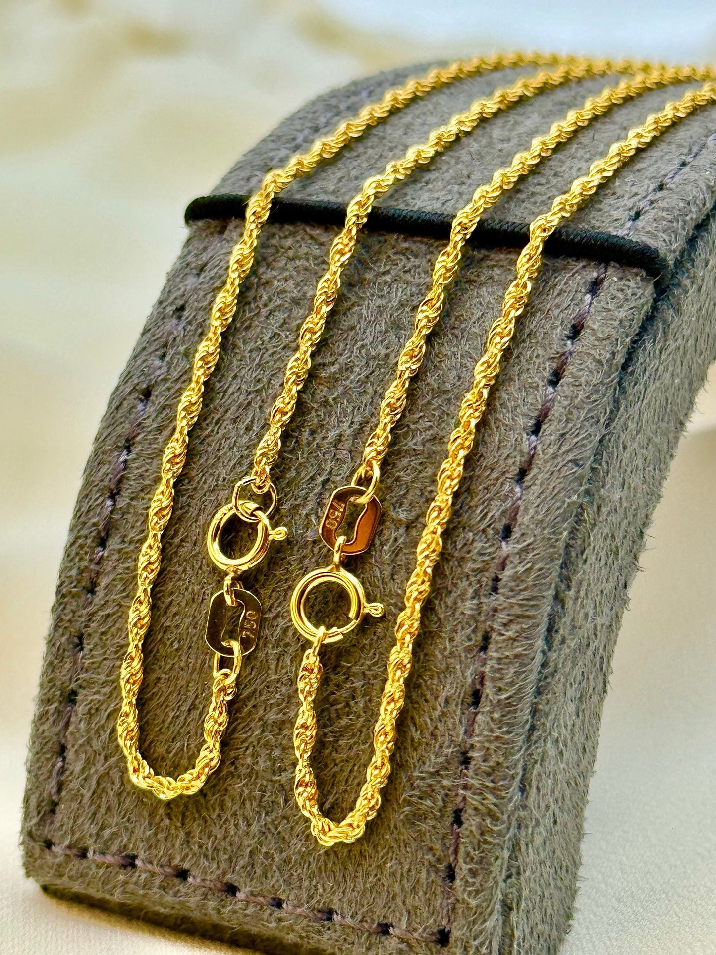 Collier chaîne corde en or 18 carats | 1,5 mm | Élégante chaîne corde en or 18 carats | Cadeau d'anniversaire parfait.