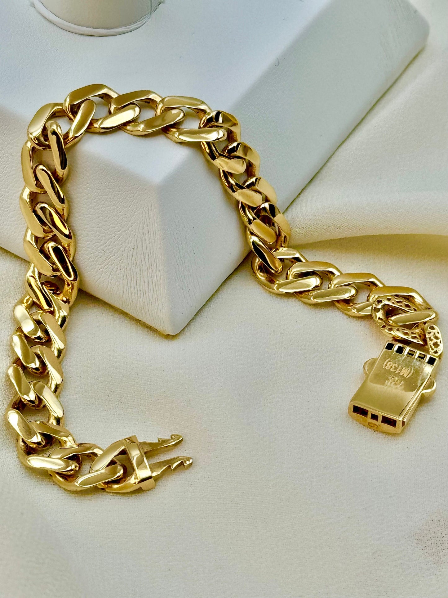 Bracelet gourmette en or 18 carats, chaîne cubaine de 8,85 mm – Or véritable 18 carats, longueur 19 cm, unisexe – Cadeau d'anniversaire idéal pour homme et femme