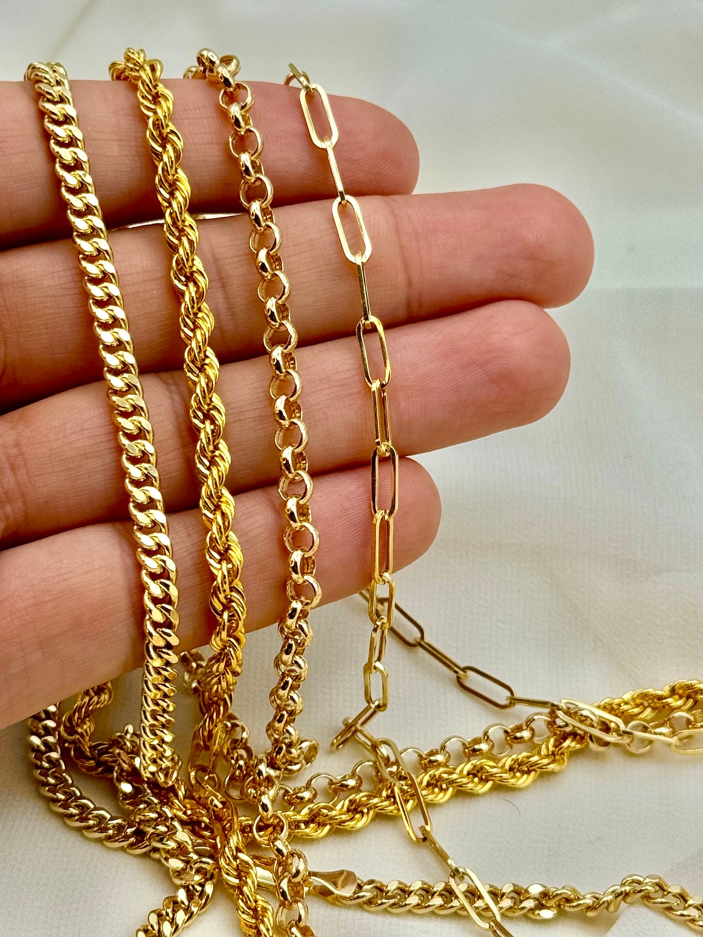 Chaîne rolo en or 18 carats, chaîne corde 14 carats, chaîne trombone 18 carats, chaîne gourmette 14 carats et chaîne Figaro 14 carats – Cadeau idéal pour elle et lui, cadeau d'anniversaire