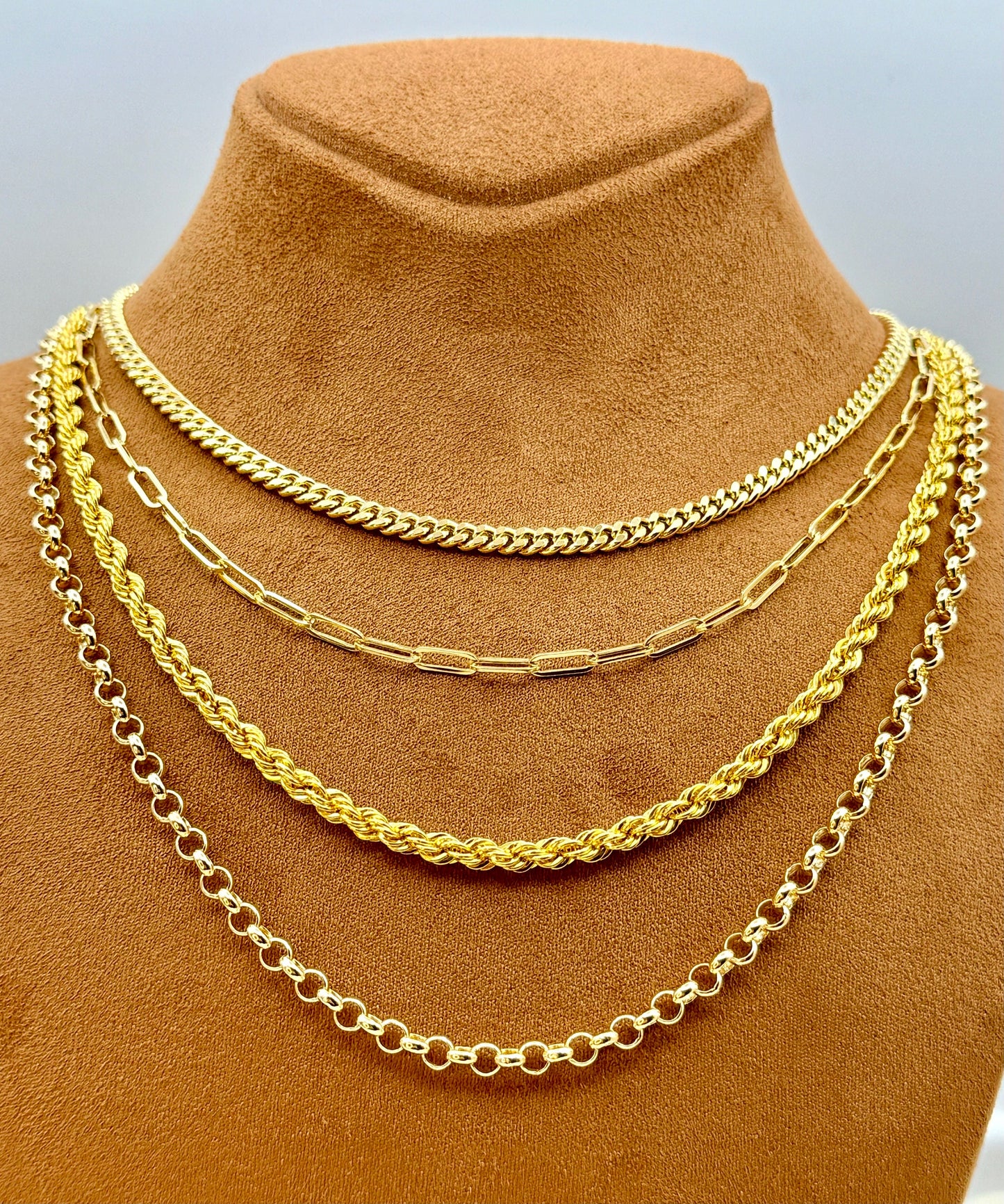 Chaîne rolo en or 18 carats, chaîne corde 14 carats, chaîne trombone 18 carats, chaîne gourmette 14 carats et chaîne Figaro 14 carats – Cadeau idéal pour elle et lui, cadeau d'anniversaire