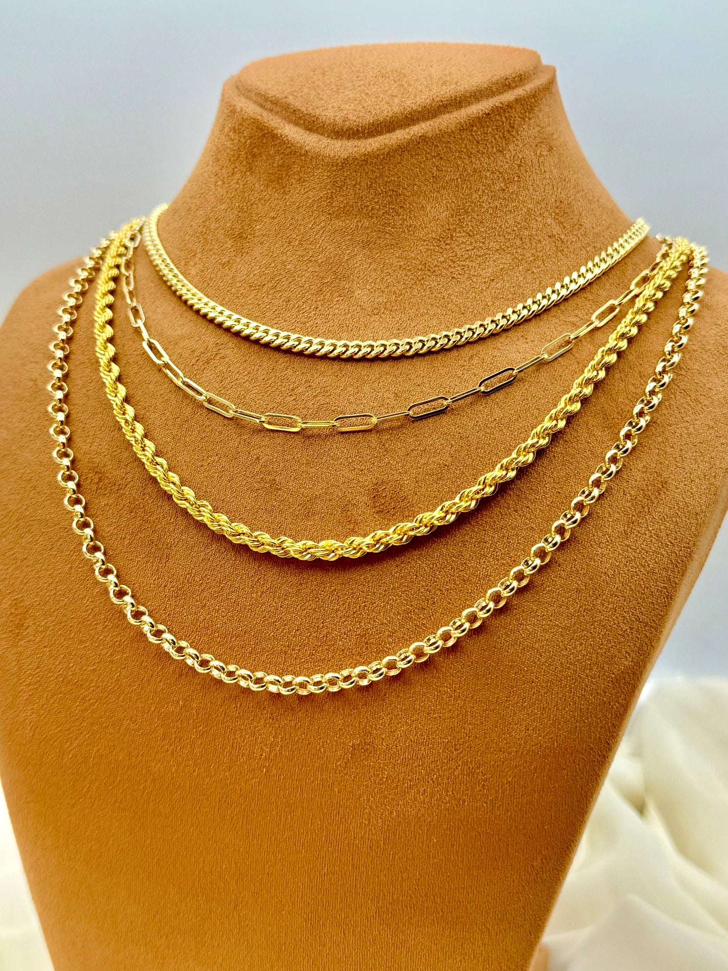 Chaîne rolo en or 18 carats, chaîne corde 14 carats, chaîne trombone 18 carats, chaîne gourmette 14 carats et chaîne Figaro 14 carats – Cadeau idéal pour elle et lui, cadeau d'anniversaire