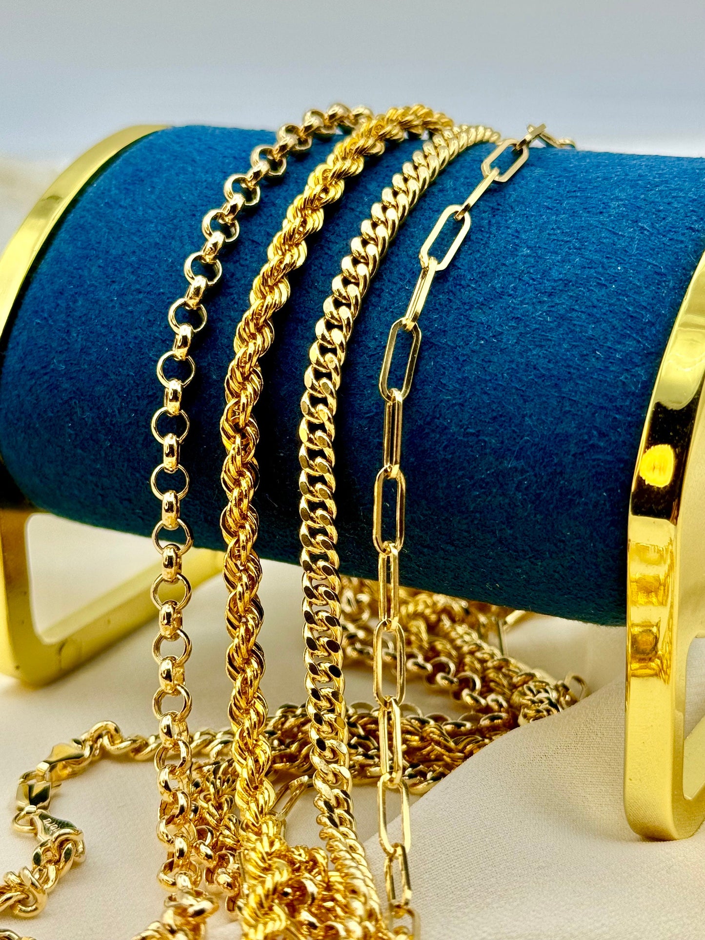 Chaîne rolo en or 18 carats, chaîne corde 14 carats, chaîne trombone 18 carats, chaîne gourmette 14 carats et chaîne Figaro 14 carats – Cadeau idéal pour elle et lui, cadeau d'anniversaire