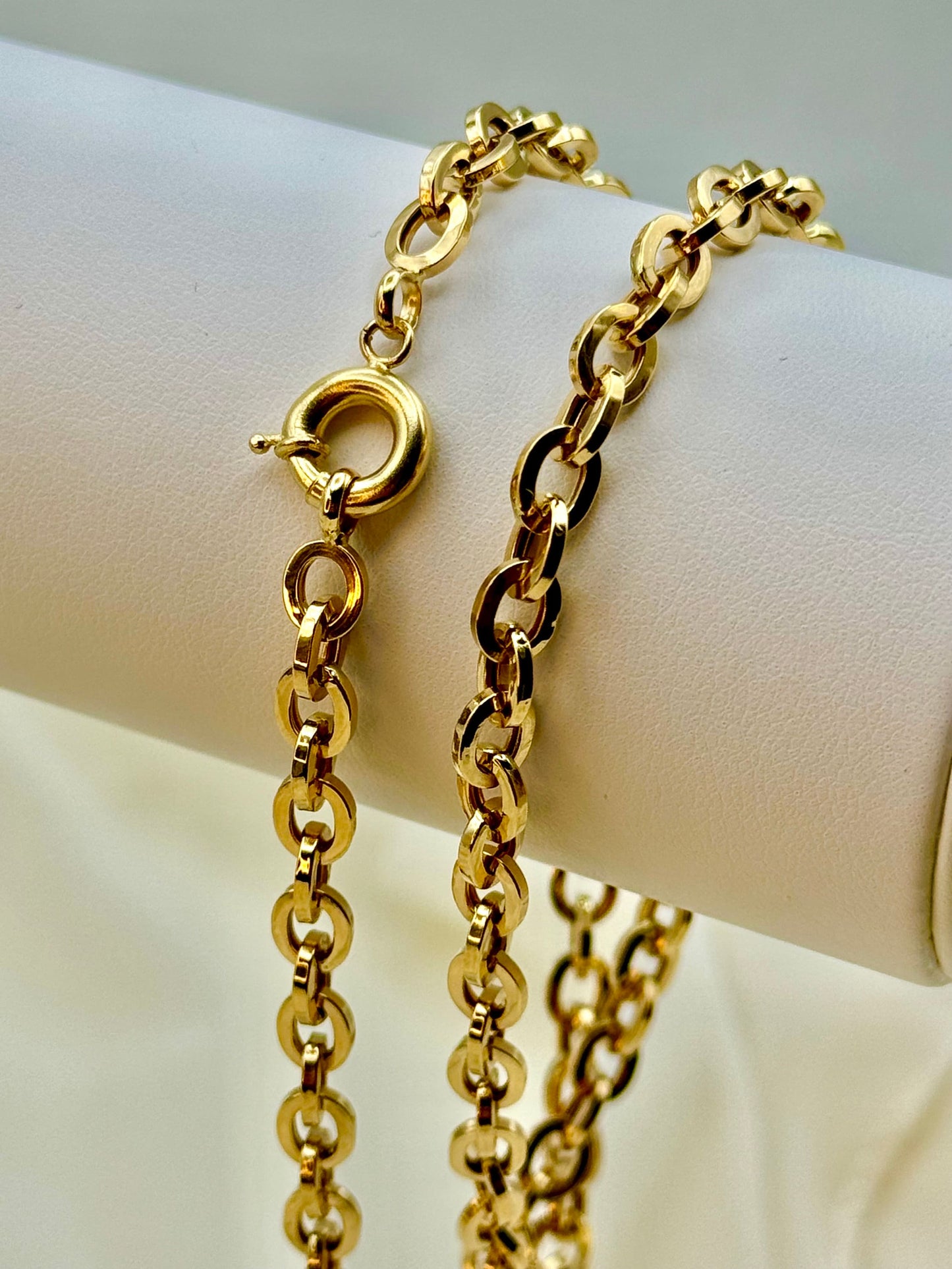 Chaîne Rolo en or 18 carats, 5,4 mm, 18 pouces, collier Rolo ovale, or 18 carats, pour elle, pour lui, cadeau d'anniversaire, cadeau d'anniversaire, chaîne Rolo unique.