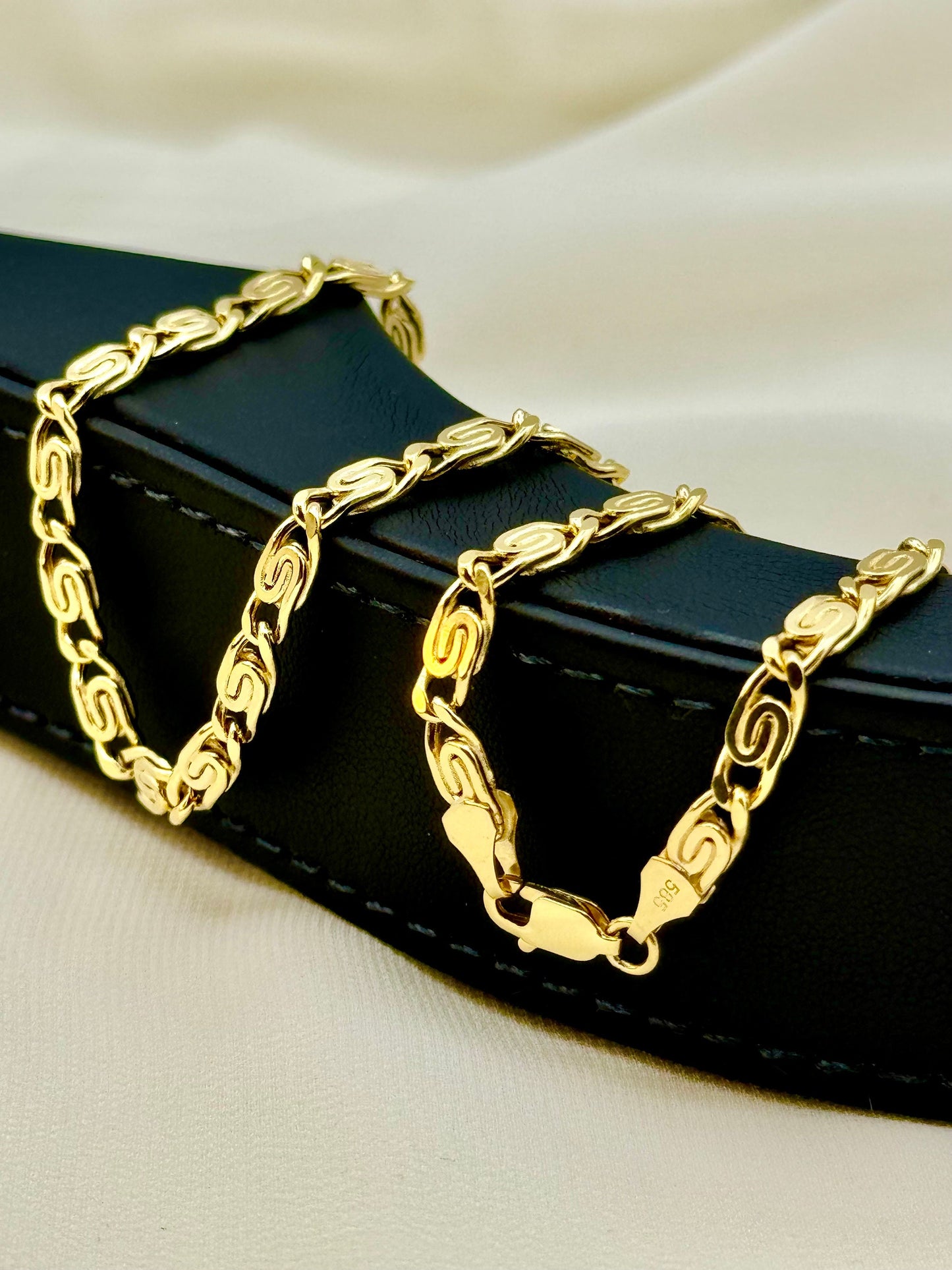 14k Gold Flat Anchor Chain Necklace, 4mm Mariner Chain, Real Gold, 14k Gold Mariner Necklace, Gift for Him & Her, Birthday Gift