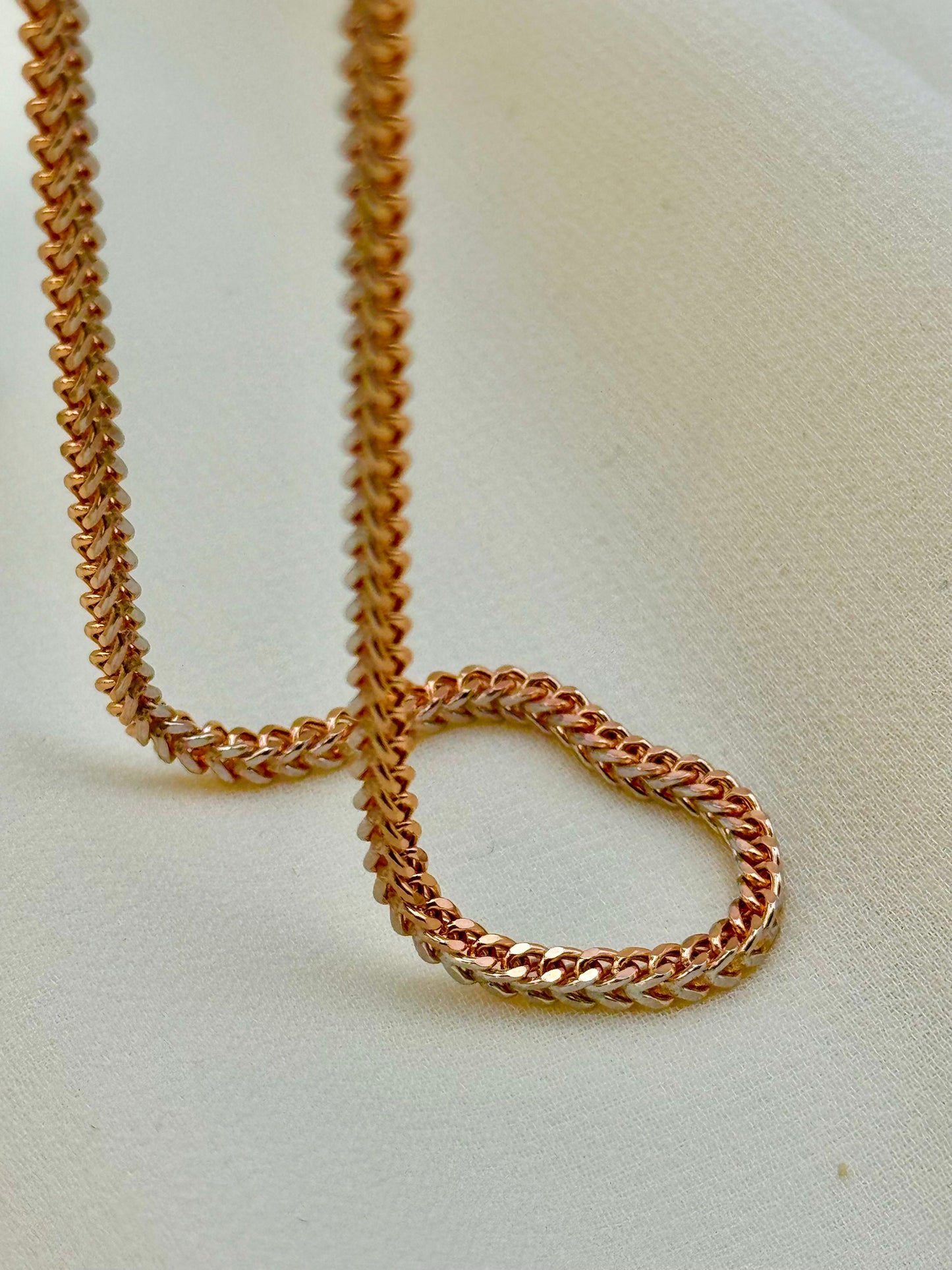 18K Solid Rose Gold Franco Chain Necklace – 2.5mm, Trending Rose Gold Franco Link Necklace.