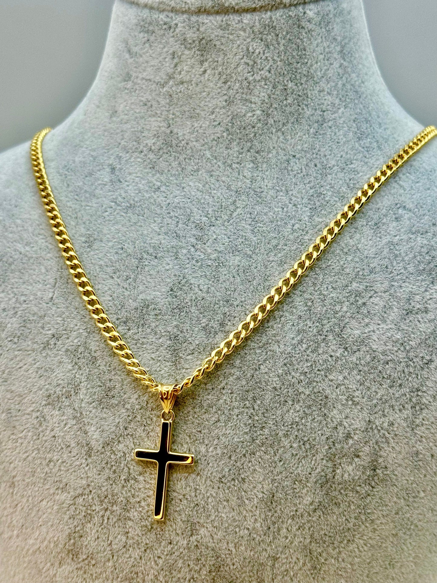 18K Solid Gold Cross Necklace with 3mm Diamond-Cut Curb Chain – 20" & 22" | Shiny & Durable | Unisex Gift for Him or Her, Birthday or Special Occasion