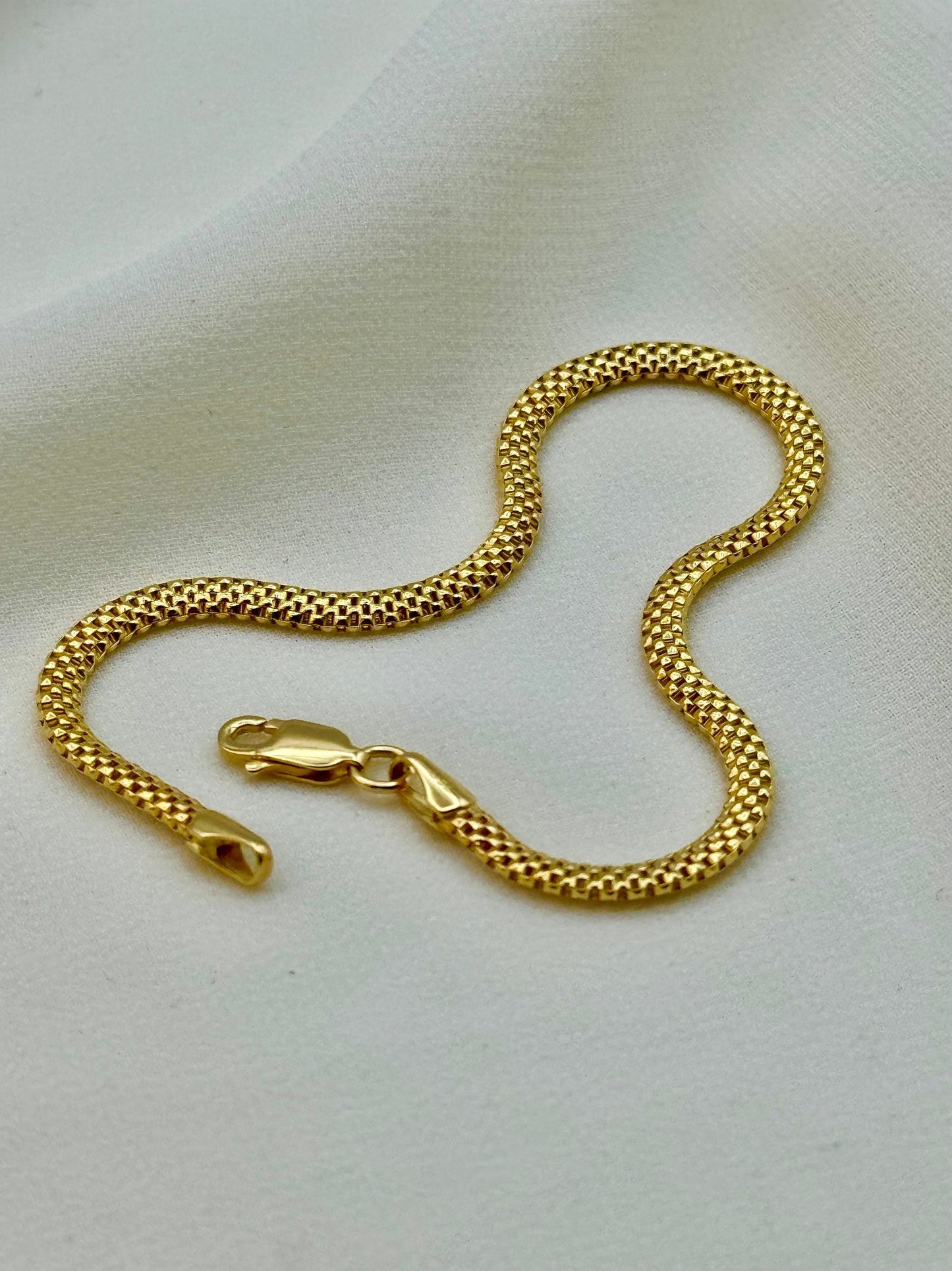 Bracelet maille en or 18 carats | Bracelet Bismark en or véritable 18 carats | Bracelet maille élégant pour femme | Cadeau d'anniversaire | Meilleurs bijoux d'été | Pour elle