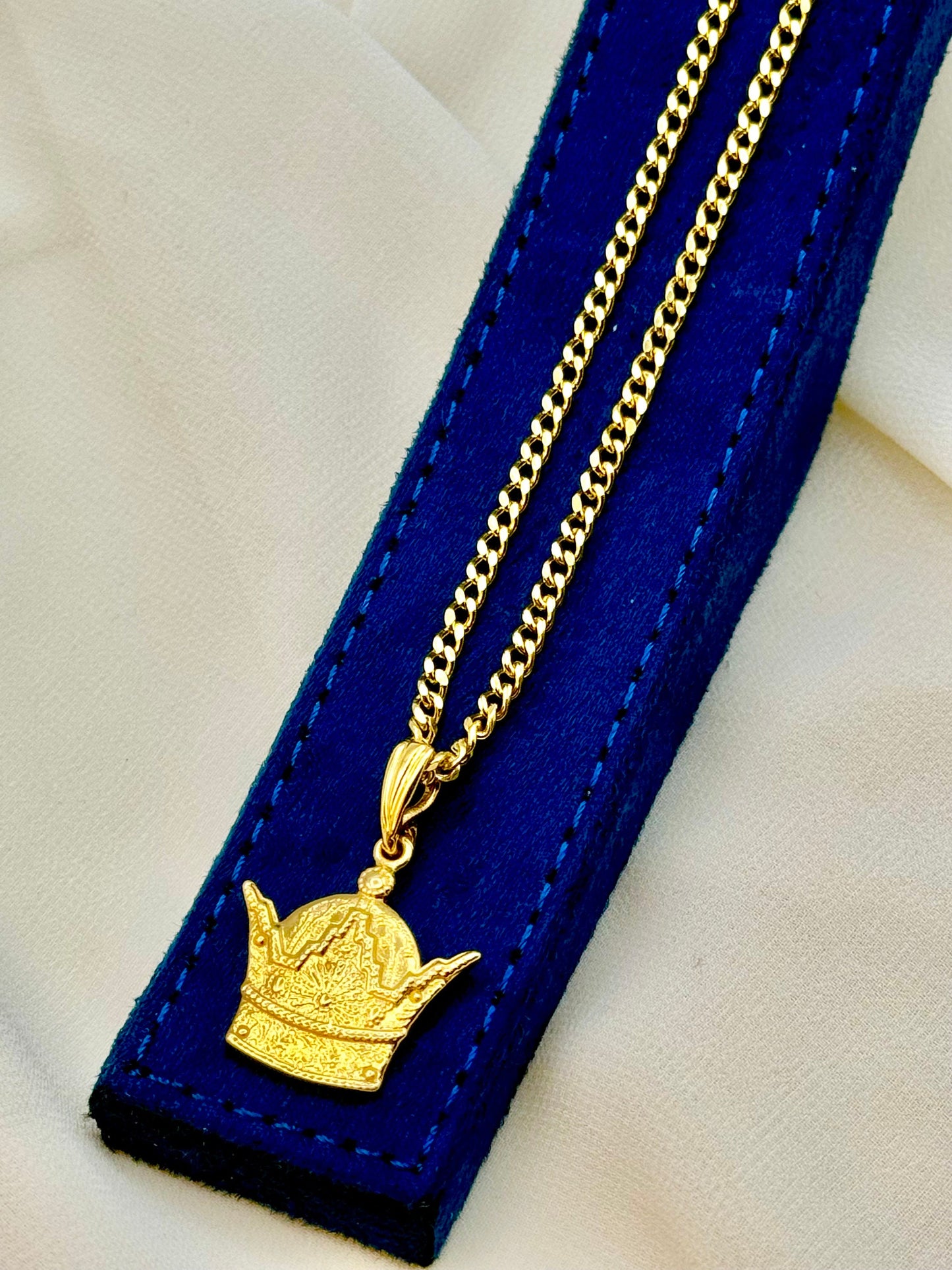 18K Solid Gold Pahlavi Crown Necklace – Handmade Royal Pendant on 21.5" 3mm Curb Chain | Symbol of Power & Kingdom | Birthday Gift