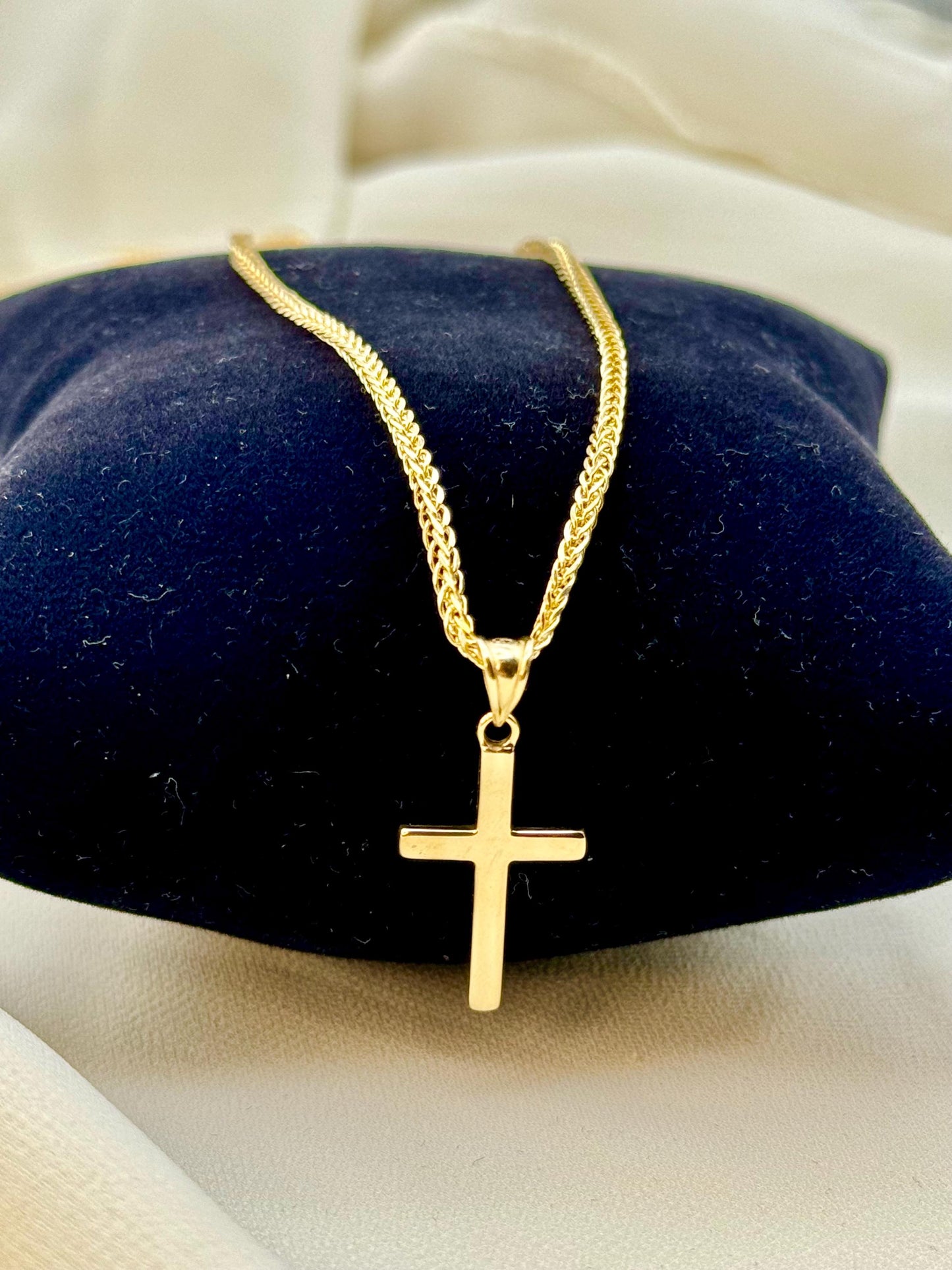 Collier croix en or 18 carats avec chaîne Franco diamantée – 45,7 cm, 55,9 cm, 61 cm, 2 mm, brillant et élégant, cadeau idéal pour lui, anniversaire ou autre.