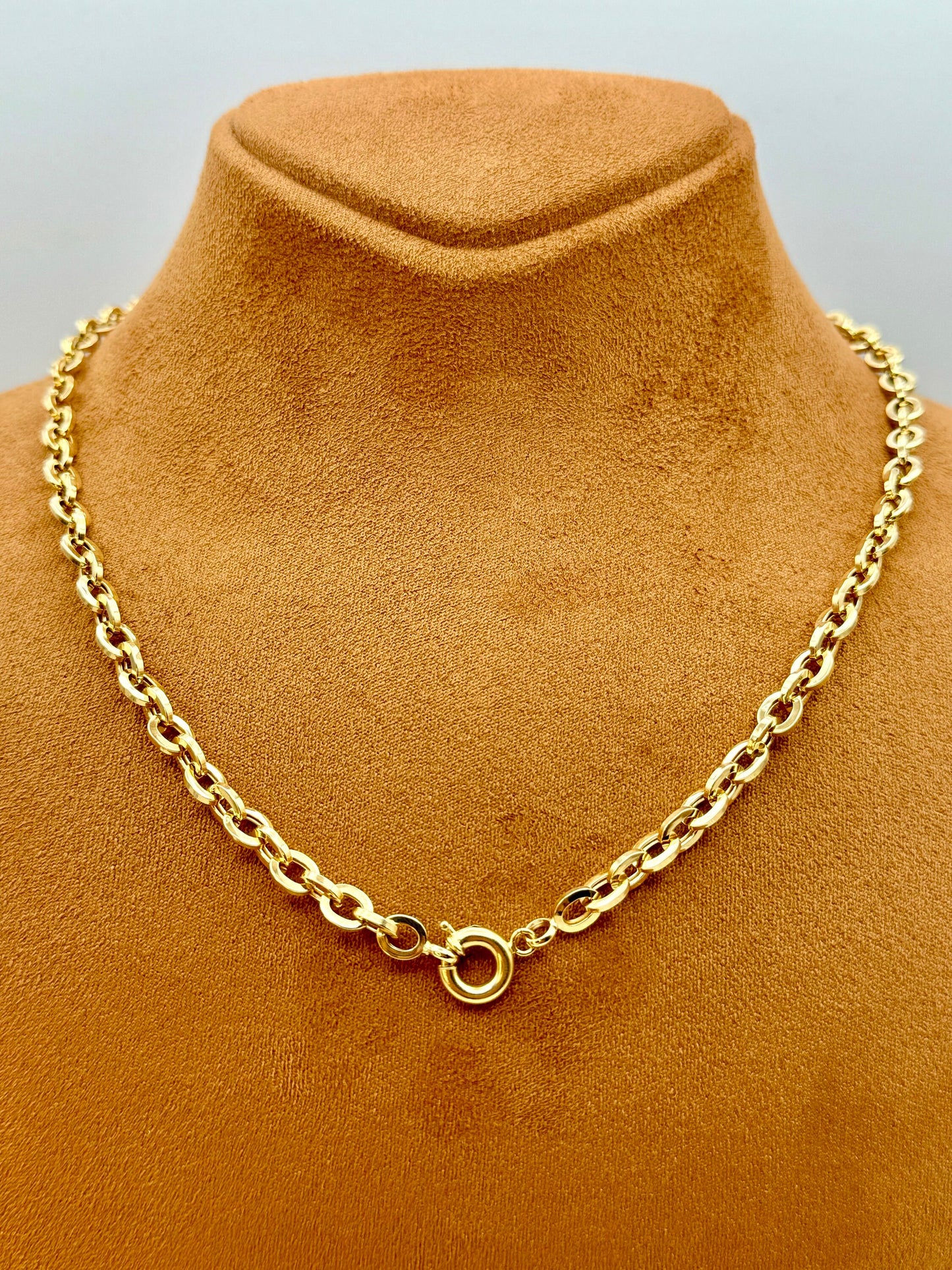 Chaîne Rolo en or 18 carats, 5,4 mm, 18 pouces, collier Rolo ovale, or 18 carats, pour elle, pour lui, cadeau d'anniversaire, cadeau d'anniversaire, chaîne Rolo unique.
