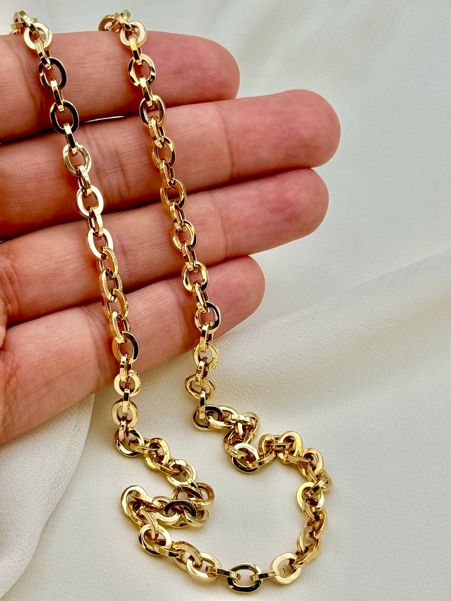 Chaîne Rolo en or 18 carats, 5,4 mm, 18 pouces, collier Rolo ovale, or 18 carats, pour elle, pour lui, cadeau d'anniversaire, cadeau d'anniversaire, chaîne Rolo unique.