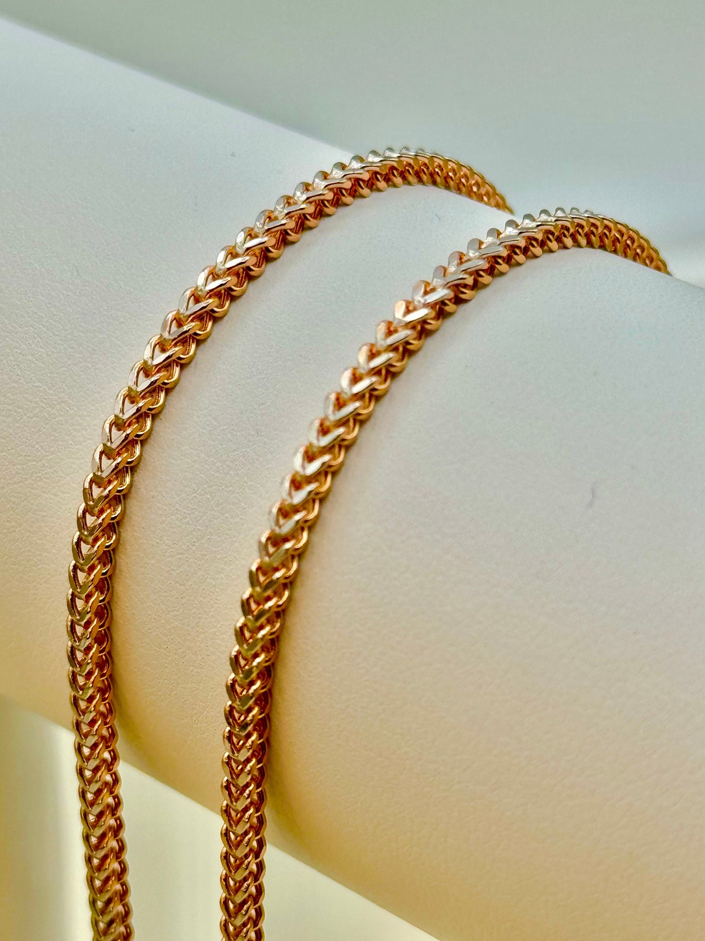 18K Solid Rose Gold Franco Chain Necklace – 2.5mm, Trending Rose Gold Franco Link Necklace.