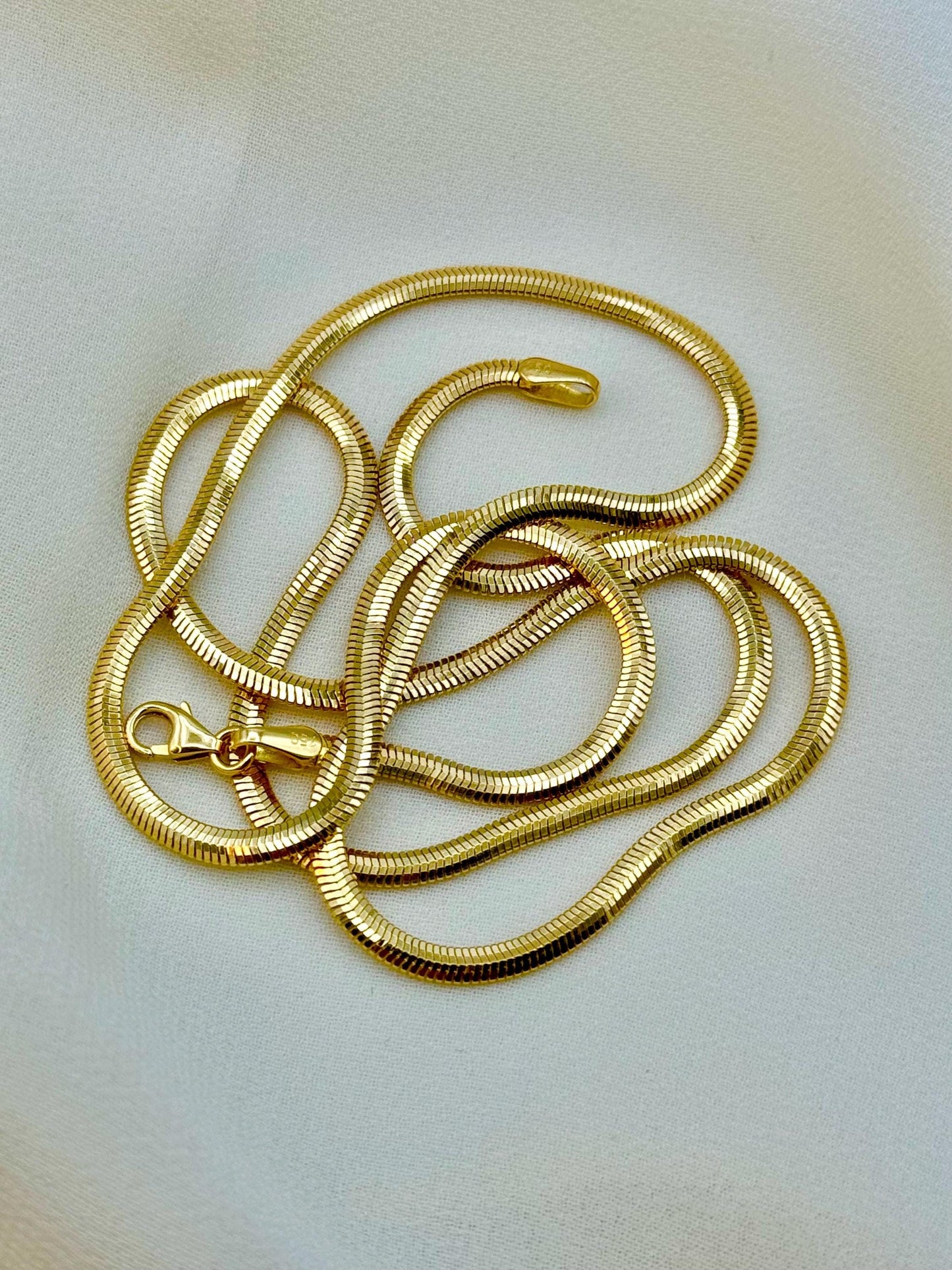 18k & 14k Solid Gold Herringbone Snake Chain Necklace, Shiny Real Gold, 16" & 19.5" Lengths, Elegant Gold Chain Necklace for Her